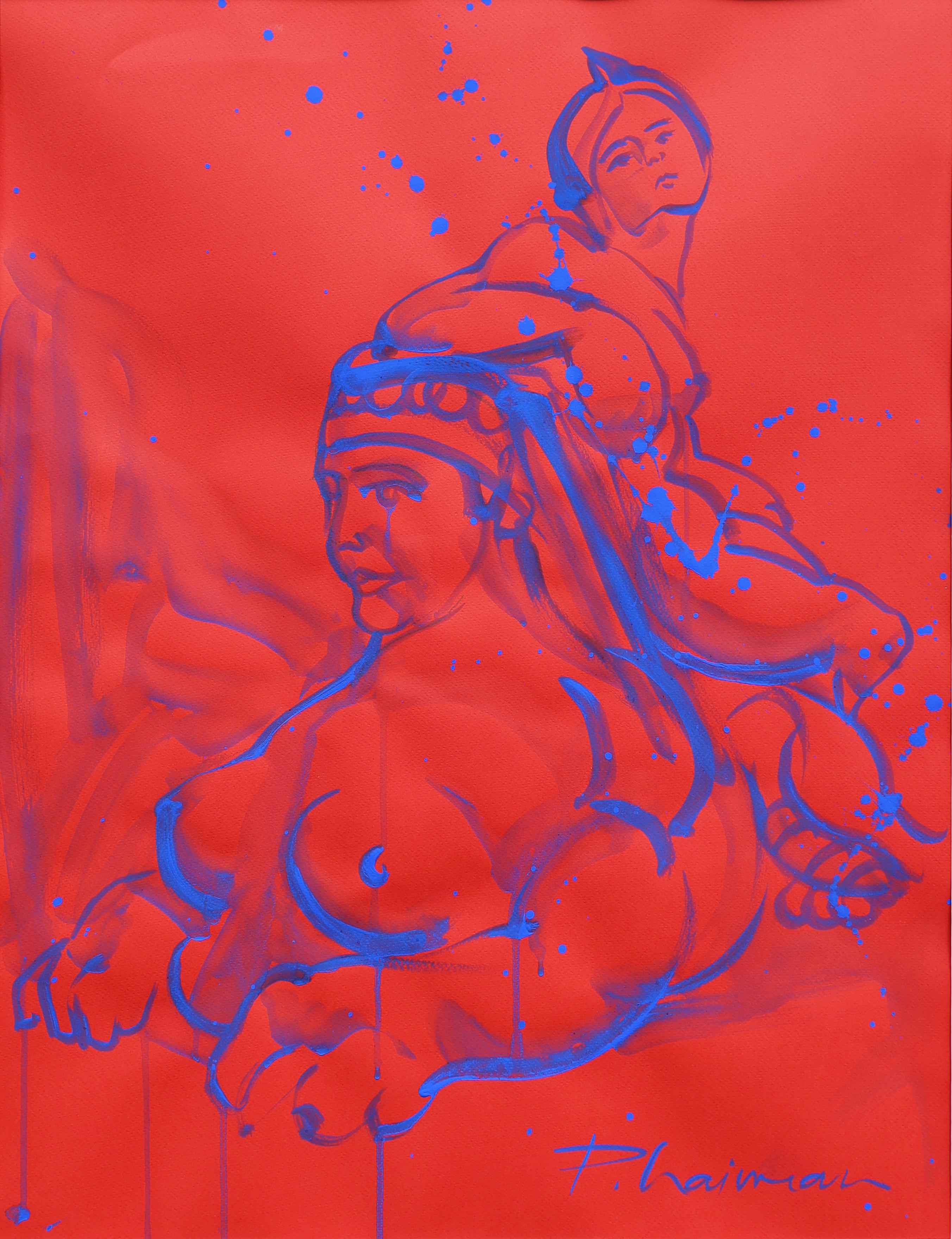 "Die Sphinx"
Die Sphinx ist ein mythisches Wesen mit dem Kopf einer Frau, dem Körper eines Löwen und den Flügeln eines Adlers.


Teil der Serie "Nude in Interior".
Originalarbeit auf farbigem Papier, mit blauer ultramarinblauer Tempera auf rotem