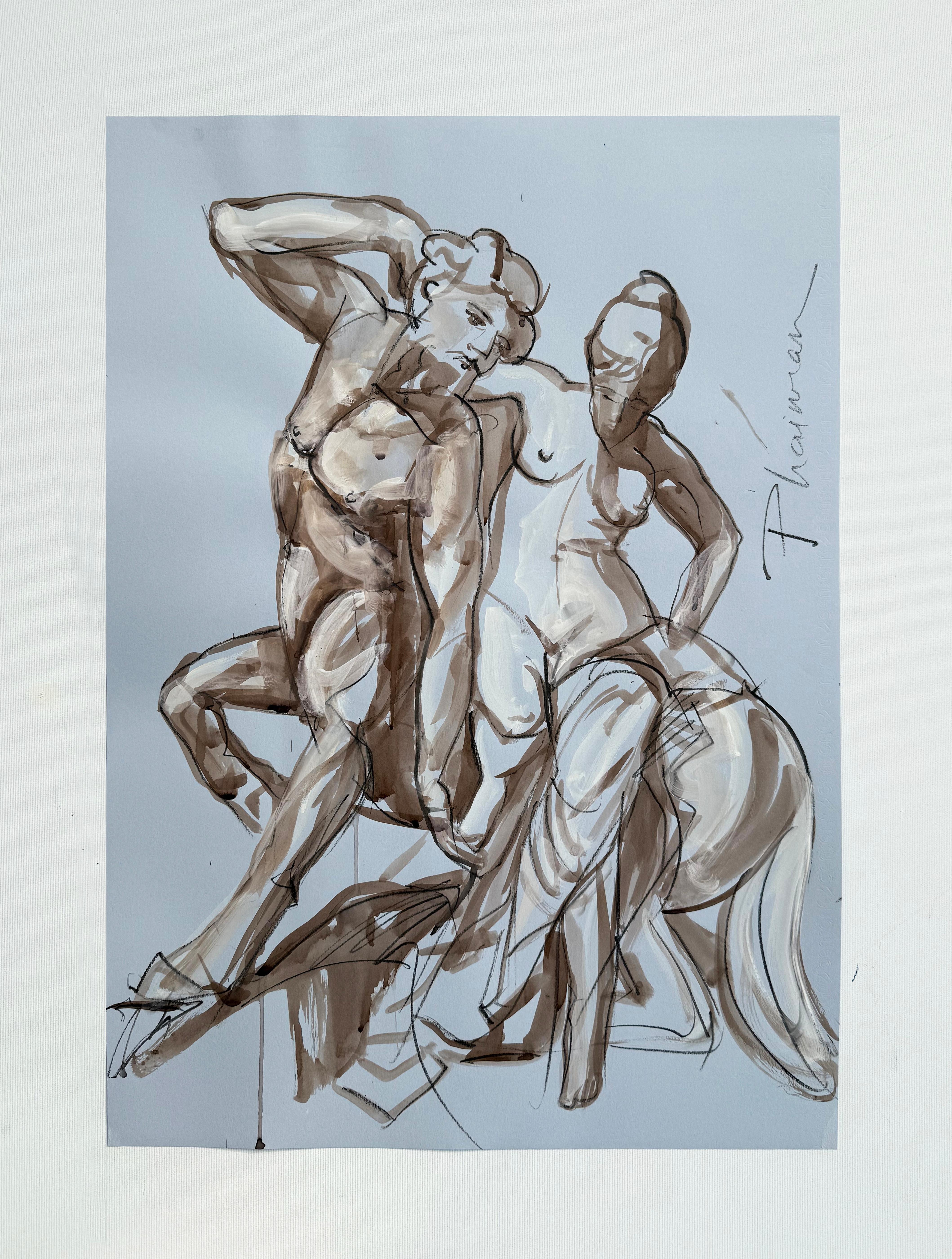 CENTAUR and NYMPH Neo Mythology  ink by Paula Craioveanu For Sale 1