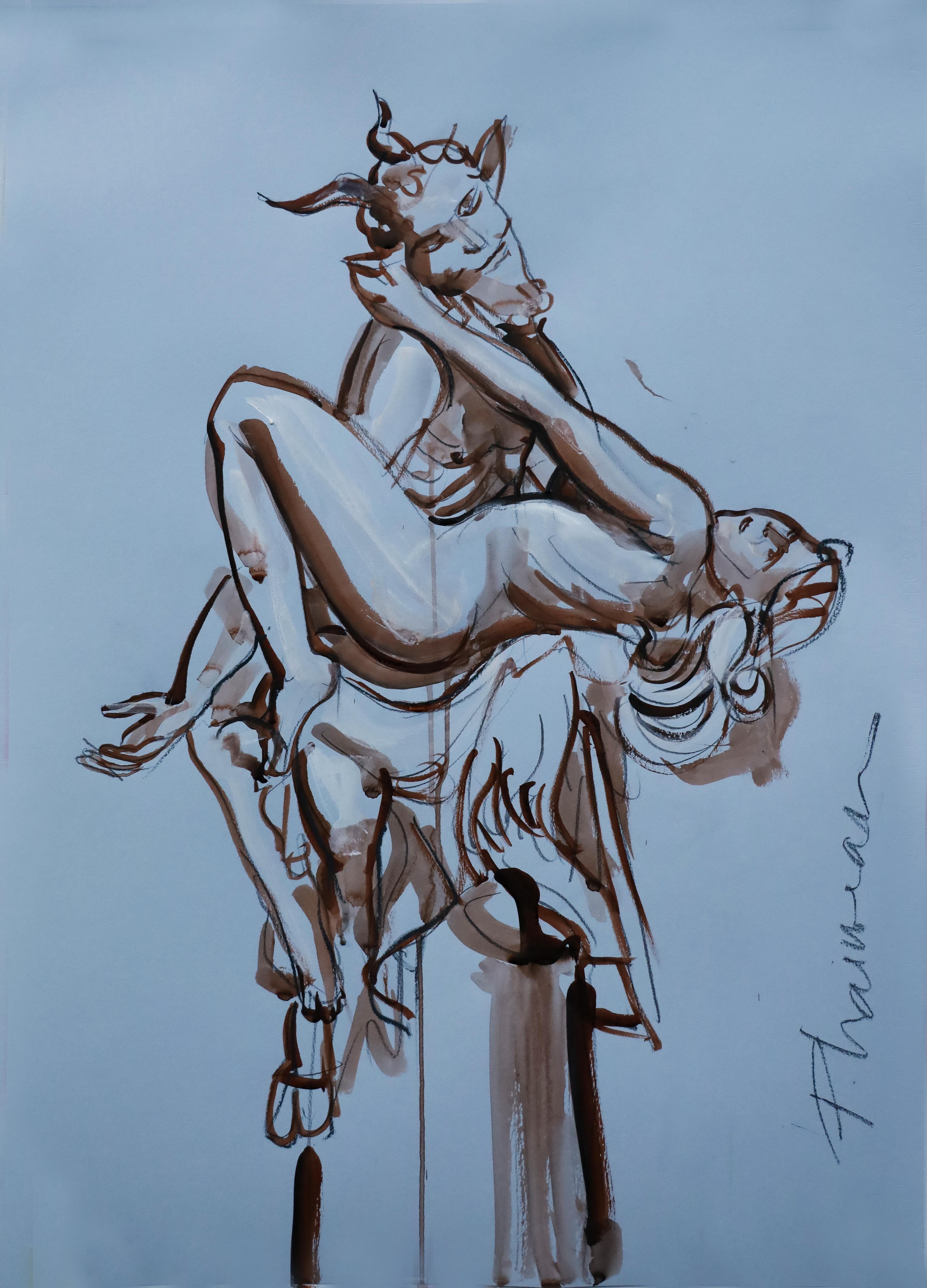 SATYR and NYMPH néo-mythologie  Encre de Paula Craioveanu en vente 1
