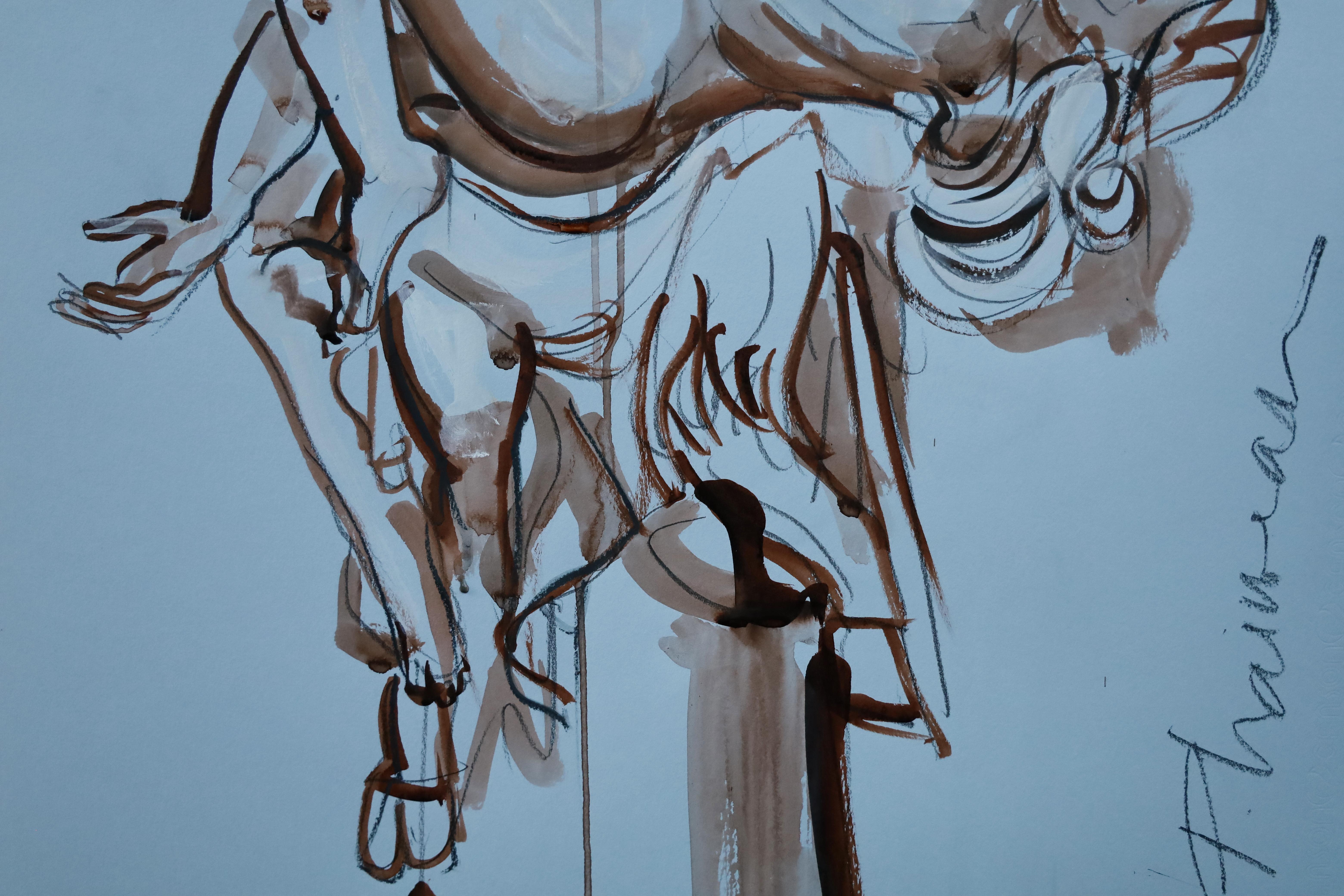 SATYR and NYMPH néo-mythologie  Encre de Paula Craioveanu en vente 2