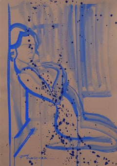 Deseo - original desnudo femenino azul de Paula Craioveanu inspirado en Matisse
