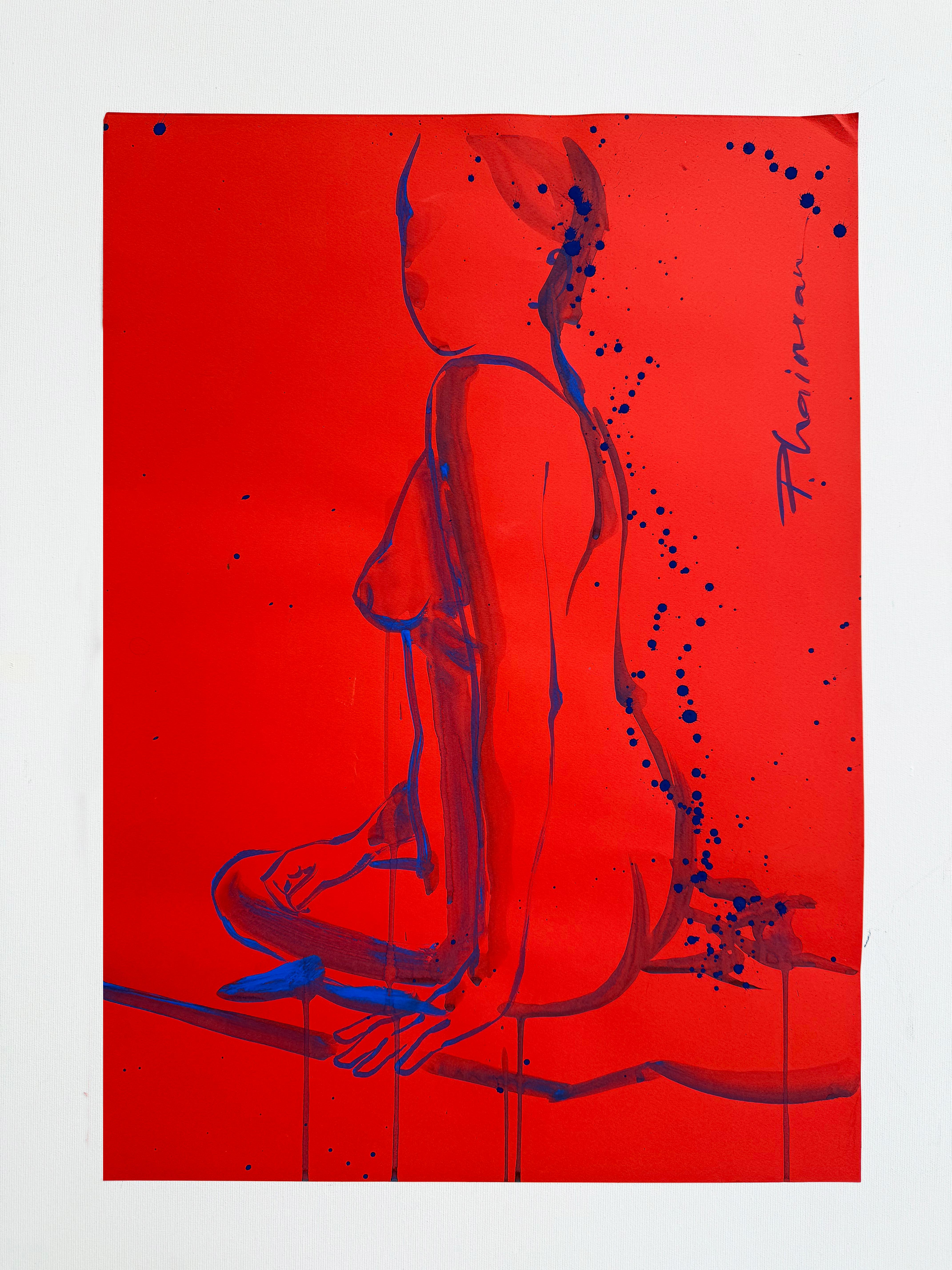 MODERN NUDE original blue ultramarine nude by Paula Craioveanu inspired Matisse For Sale 1