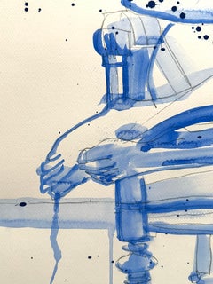 Reading on Armchair 2, Nude Drawing in Tempera on Watercolor Paper