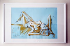 EN LA PLAYA arte original Paula Craioveanu Desnudo Femenino ENMARCADO
