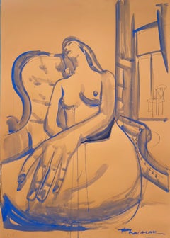 Dreaming - original large Blue nude by Paula Craioveanu 39x27in