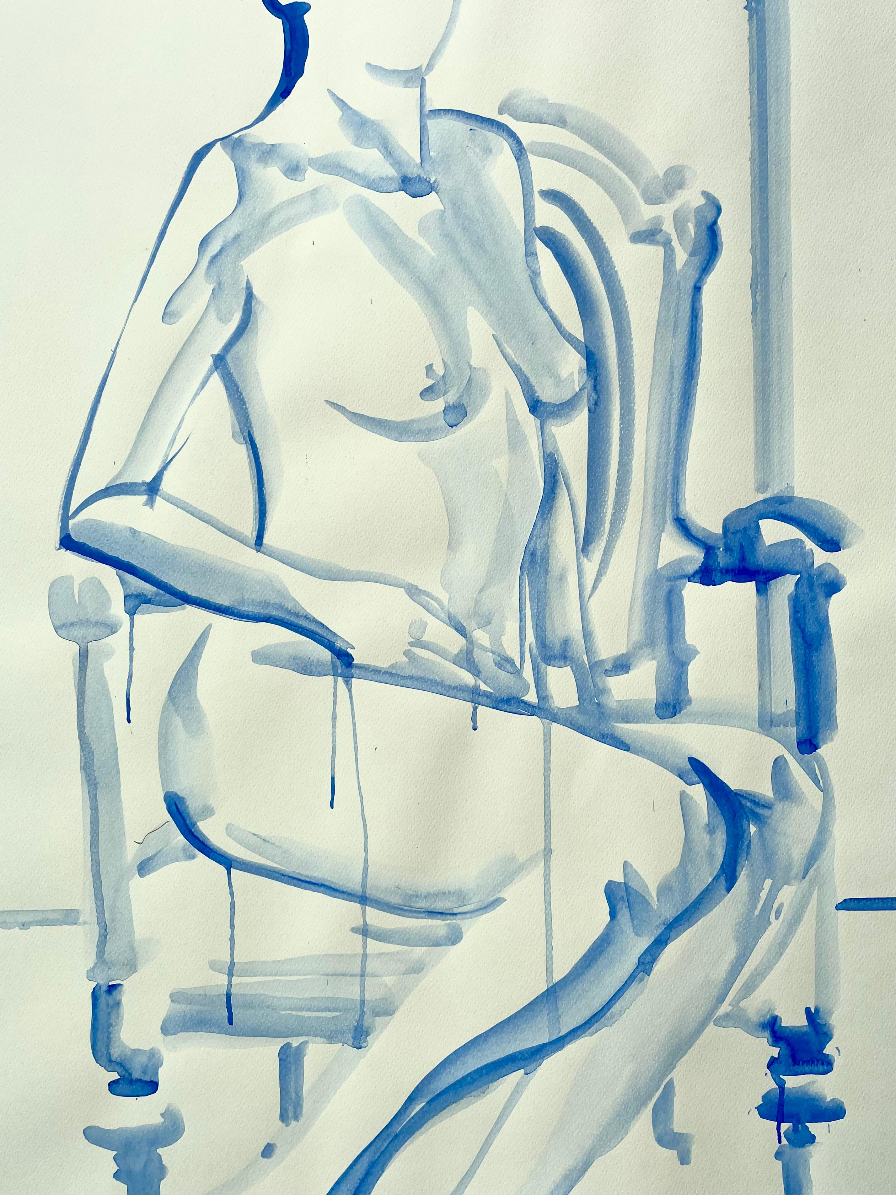 Summertime - grande nudo blu originale di Paula Craioveanu 39x27in in vendita 1