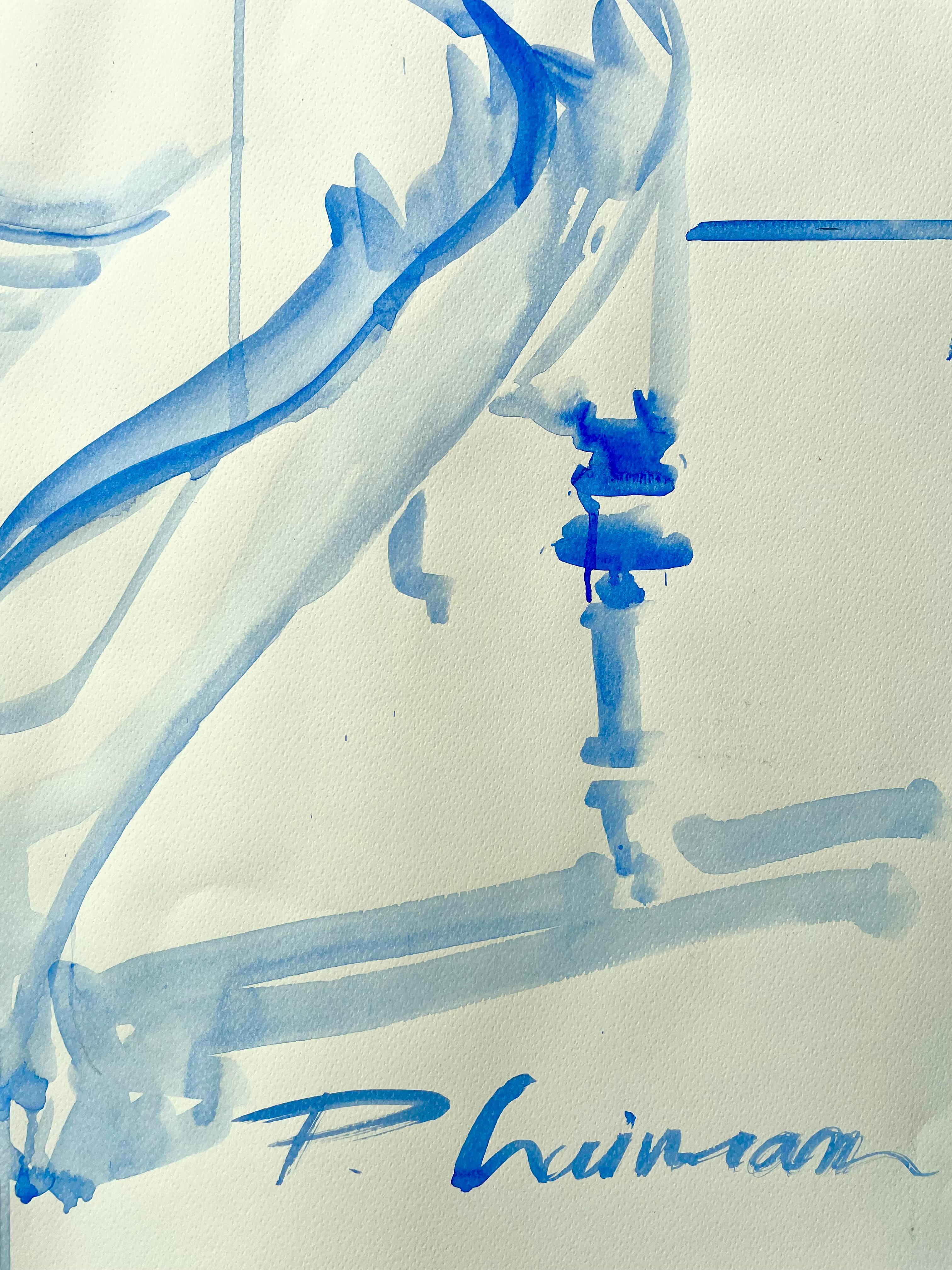 Summertime - grande nudo blu originale di Paula Craioveanu 39x27in in vendita 2