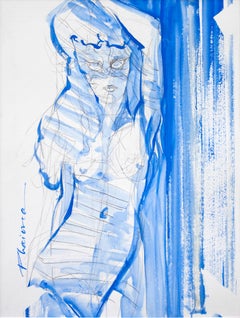 Nudo femminile originale Blue Mask di Paula Craioveanu ispirato a Matisse
