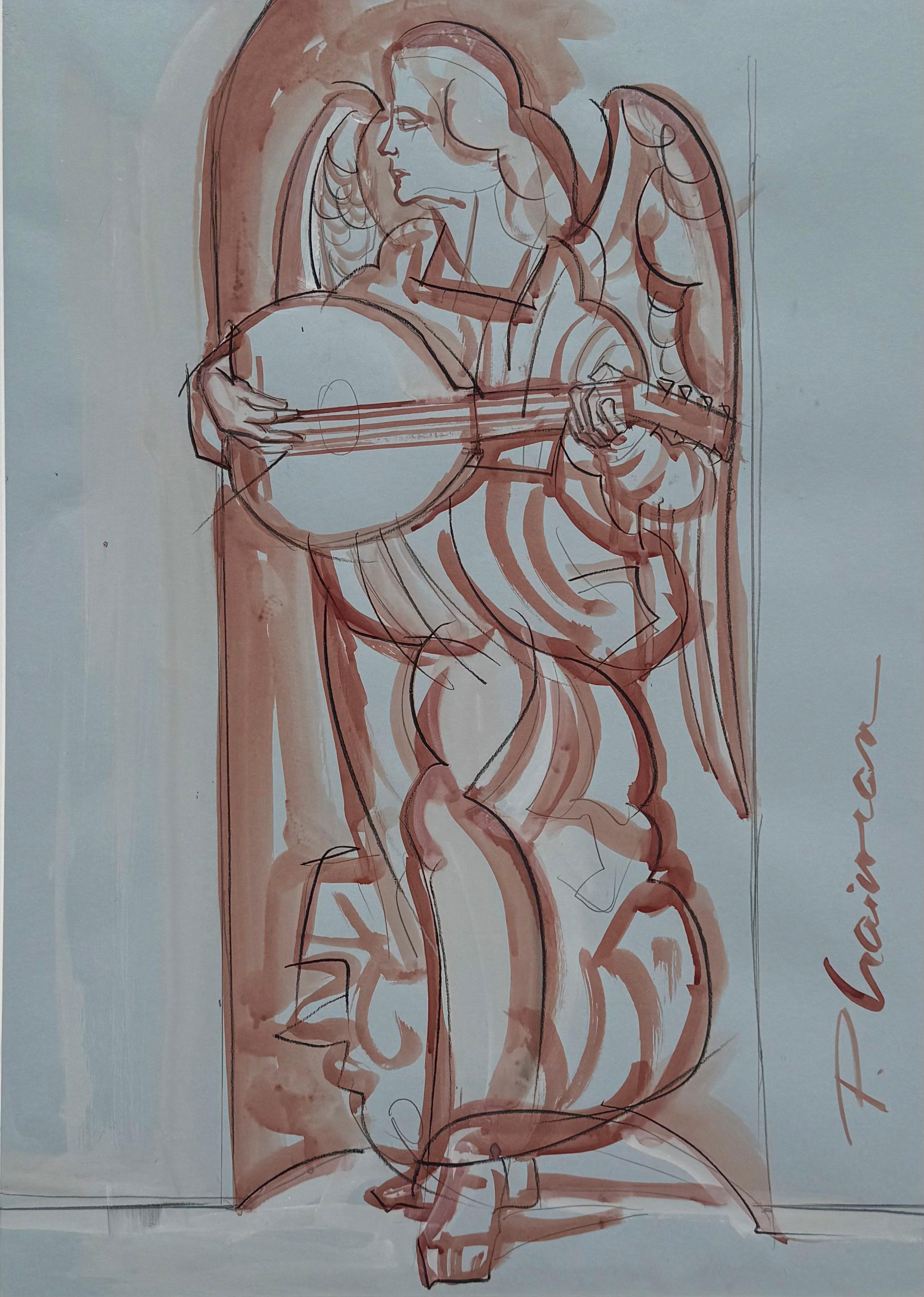 "Angel Making Music” 27.5x19.5in / 70x50cm
Pencil and sepia ink on paper.

Shipped rolled in a tube, directly from the artist
s studio. Shipping anywhere in the world. Registered airmail.

Artist Statement
"I started by painting interiors, being