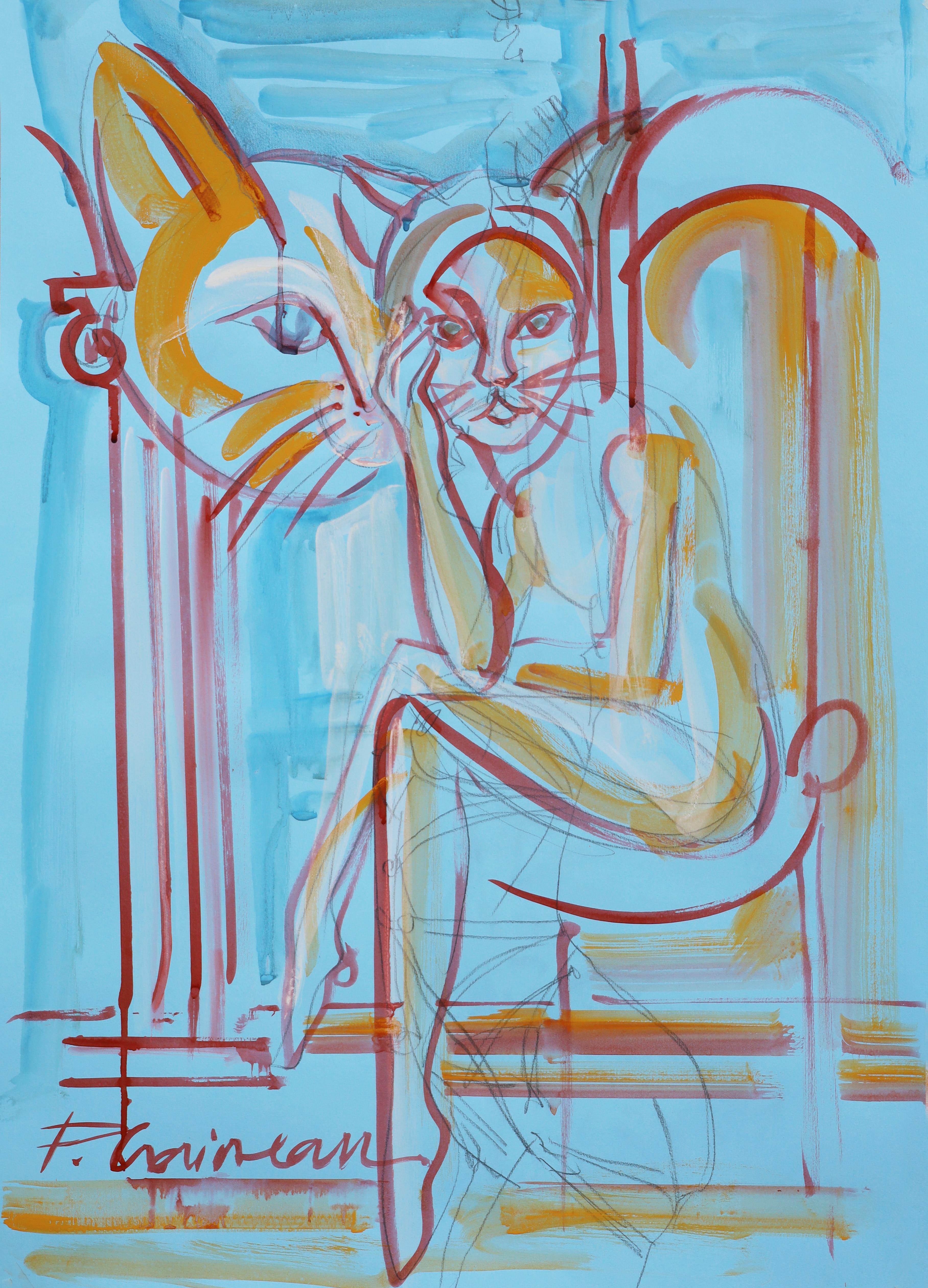 “Nocturne for a Feline Soul, tempera acrylic pencil on  paper.
Check 1stDibs free shipping code for items over $500. Shipped rolled in a tube, well packed.




Artist Statement
"I started by painting interiors, being interested in space and