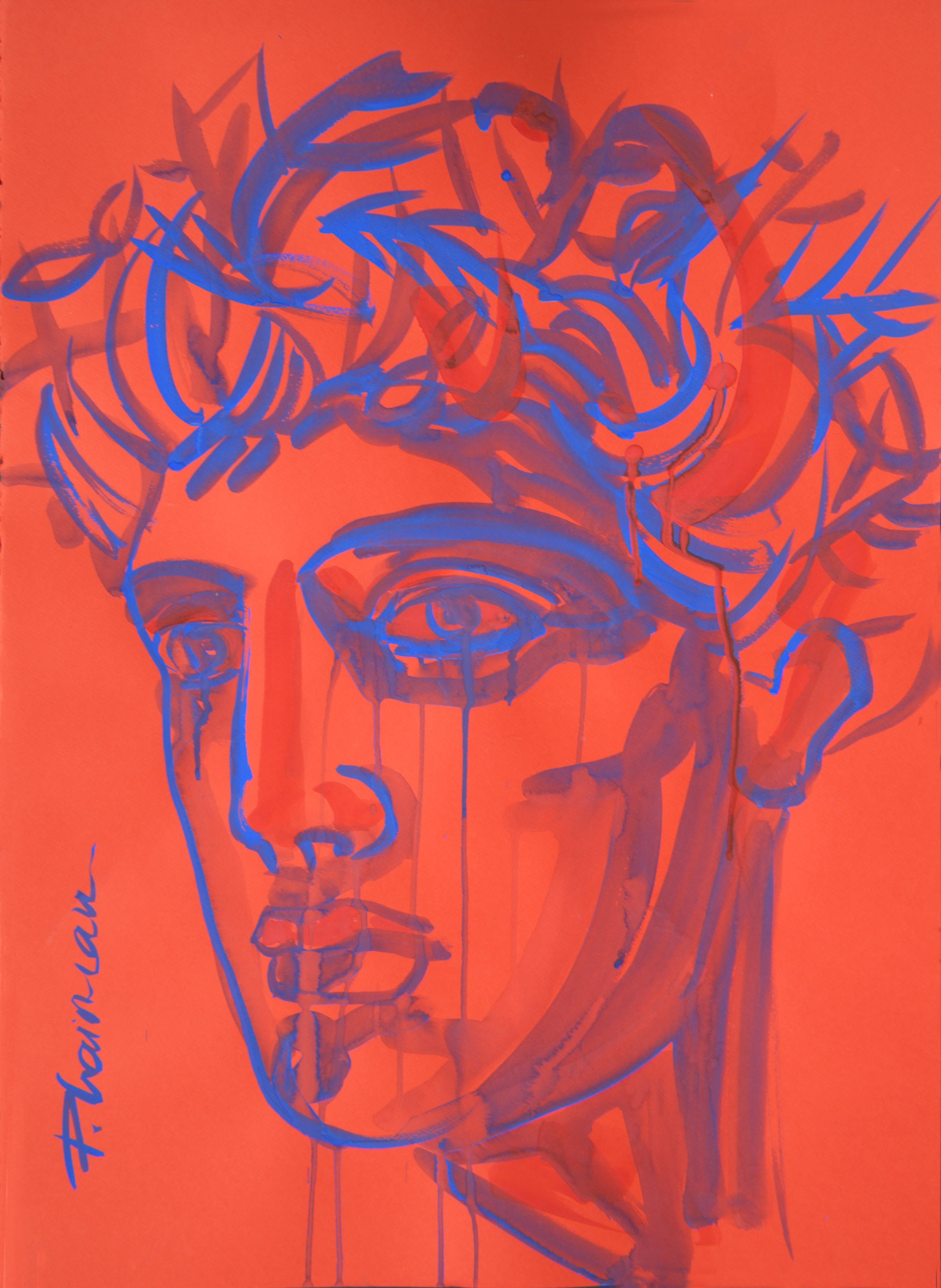 Blue Tears Original Contemporary Art Neo-Myth tempera paper Paula Craioveanu