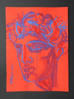 Blue Tears – Opera d’arte contemporanea originale, Neo-Myth, tempera su carta, Paula Craioveanu