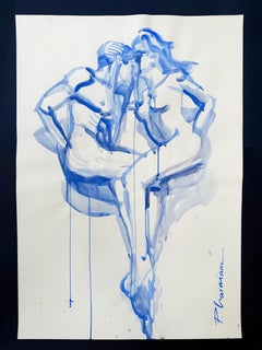 ENTANGLED No 2 original large blue love couple by Paula Craioveanu 39x27in