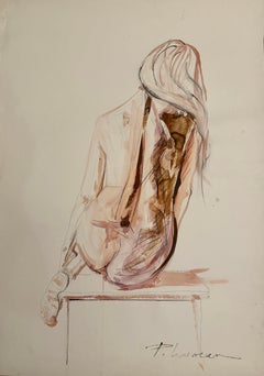 Turn your back to the world original large sepia drawing 39x27in