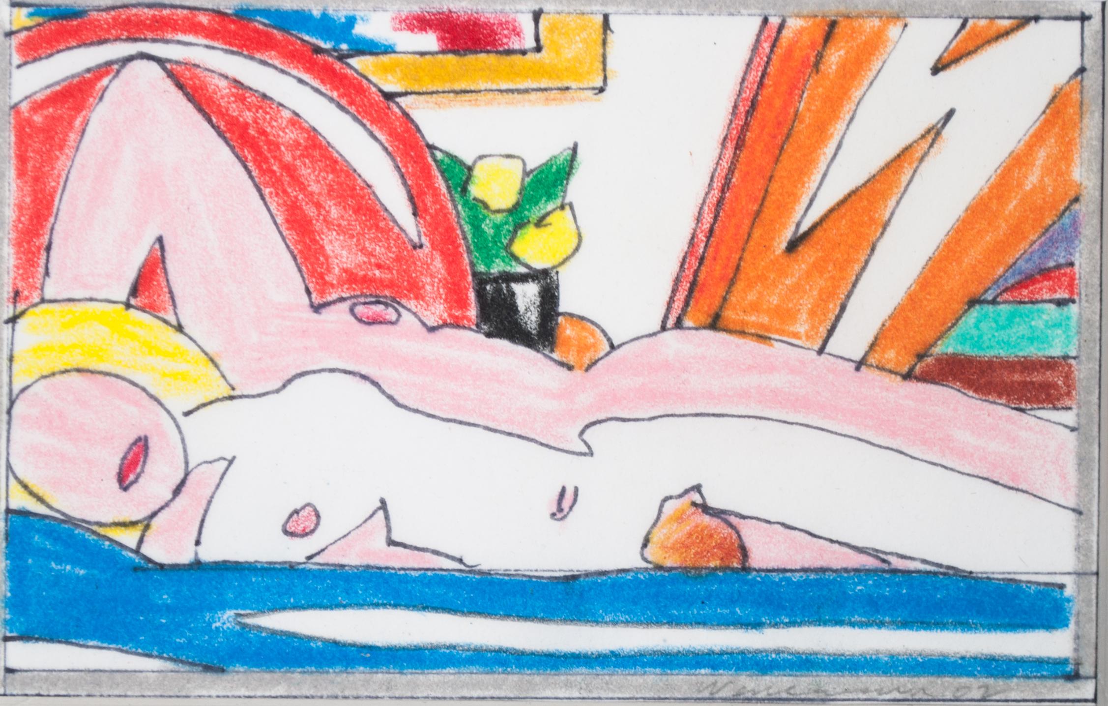 Étude pour un nu de coucher de soleil avec peinture abstraite (Lying sur le côté)