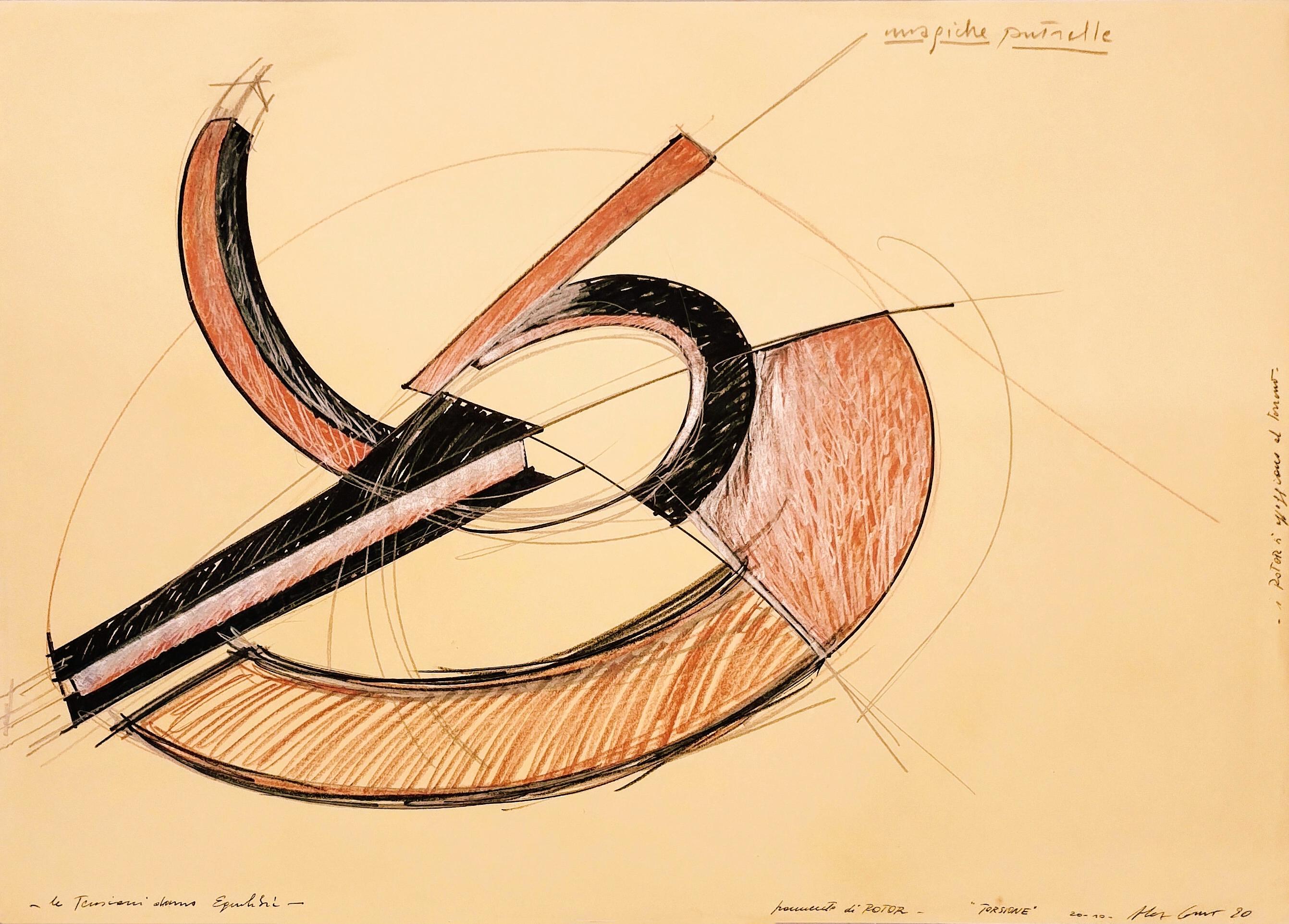 Alex Corno Abstract Drawing - Magiche putrelle le tensioni danno equilibrio frammento di rotor