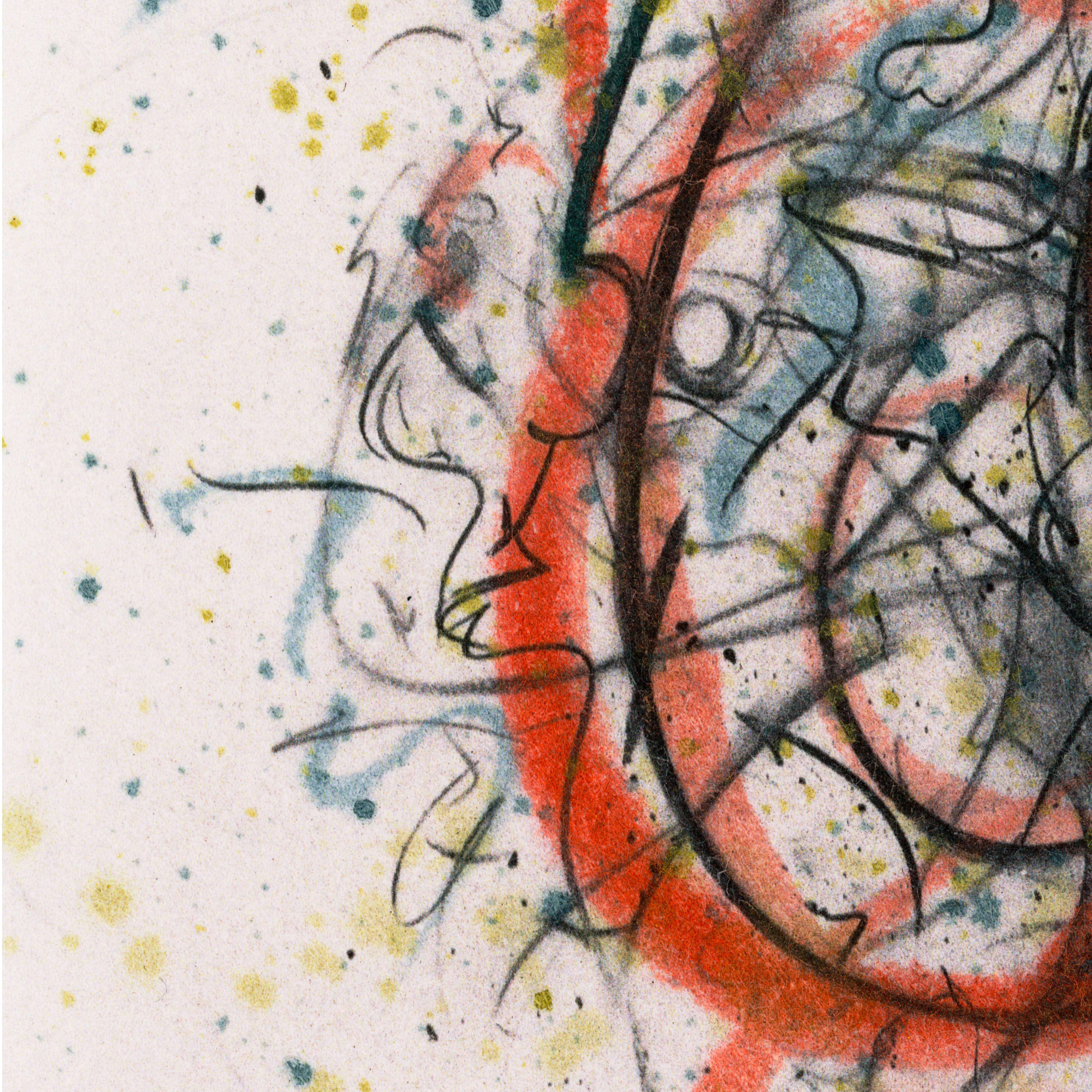 Conversation - expression abstraite au fusain et à l'aquarelle, édition 2 de 15 - Beige Abstract Drawing par Ugne Pouwell