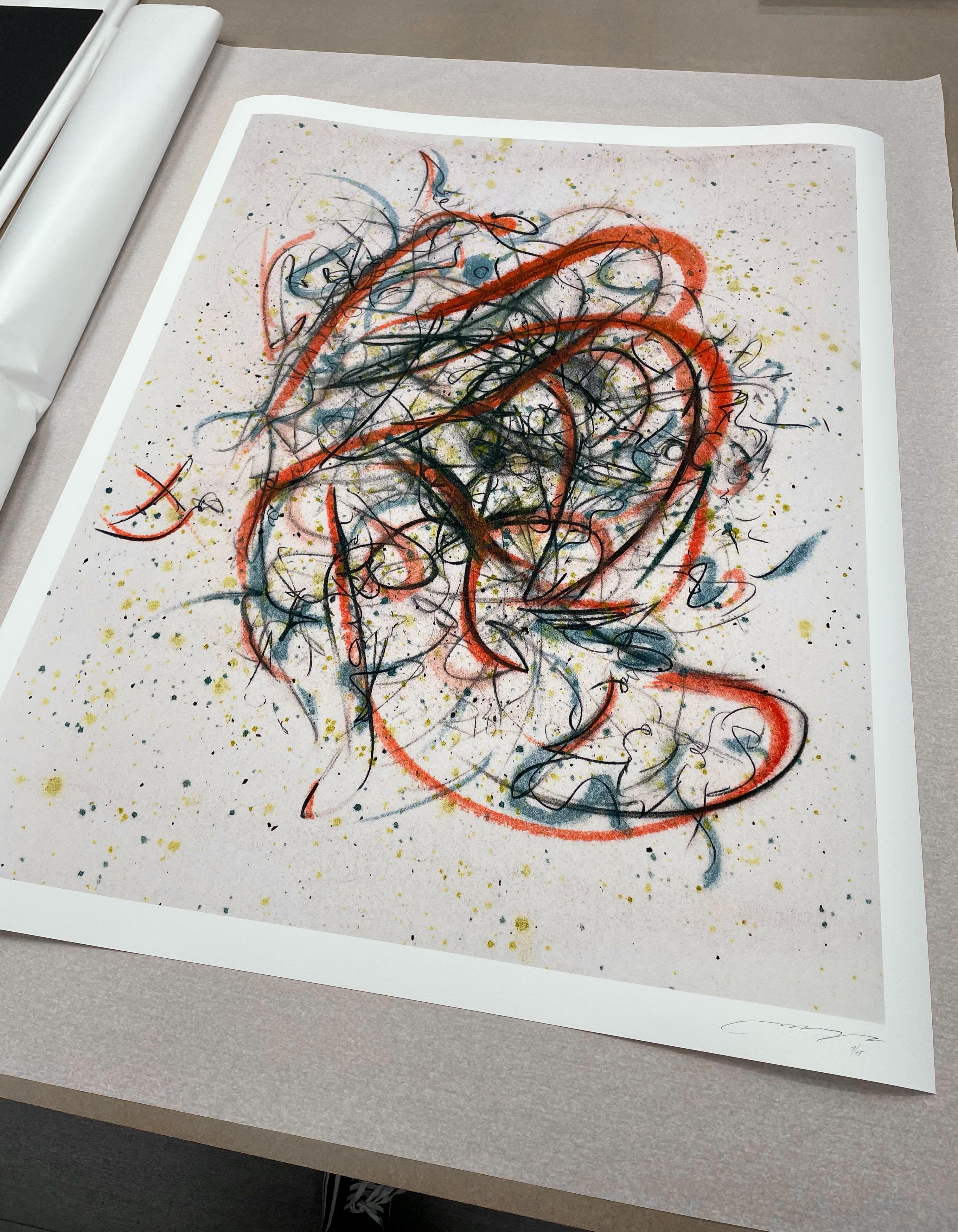 Conversation - expression abstraite au fusain et à l'aquarelle, édition 2 de 15 en vente 1
