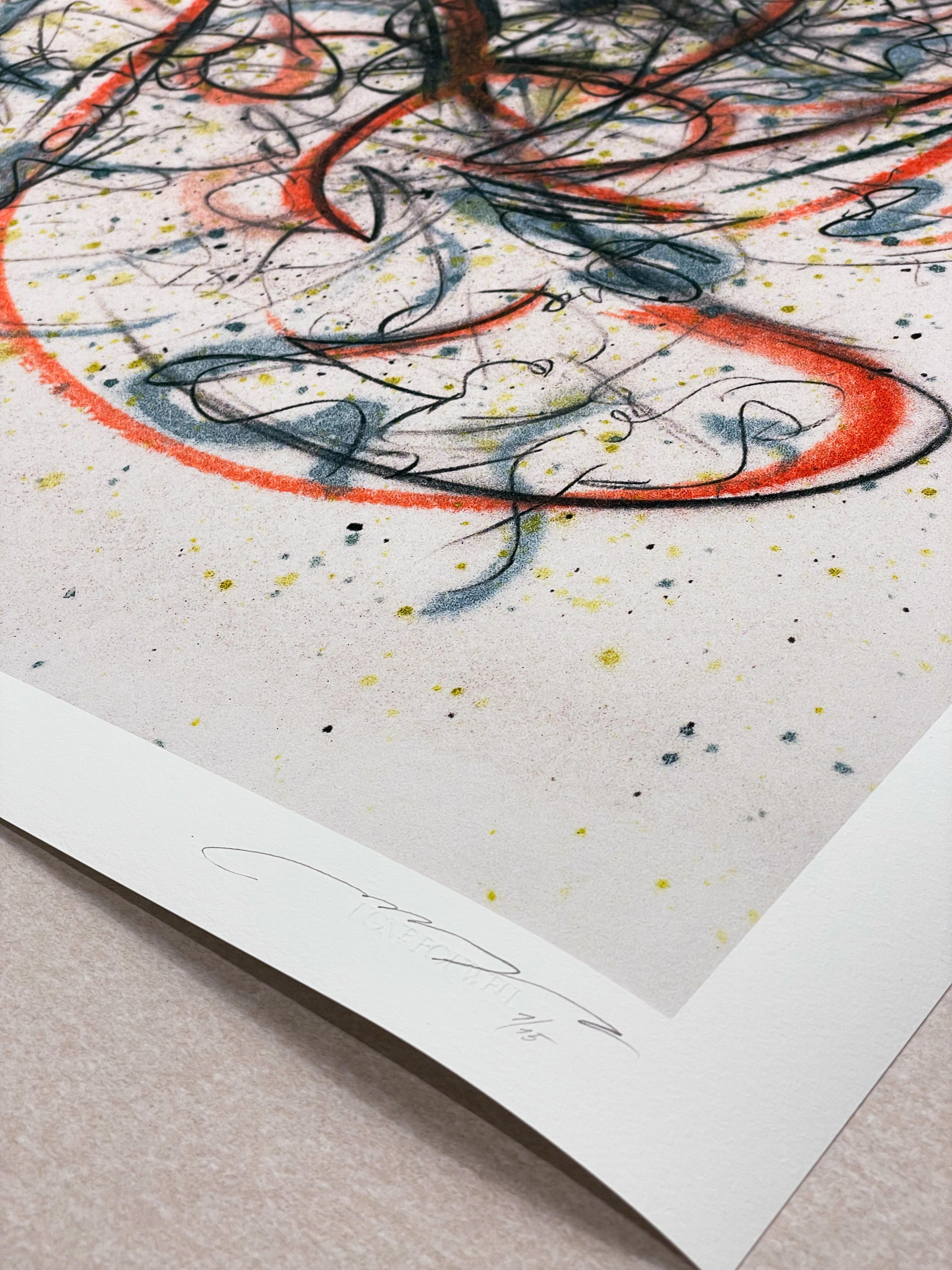 Conversation - expression abstraite au fusain et à l'aquarelle, édition 2 de 15 en vente 2