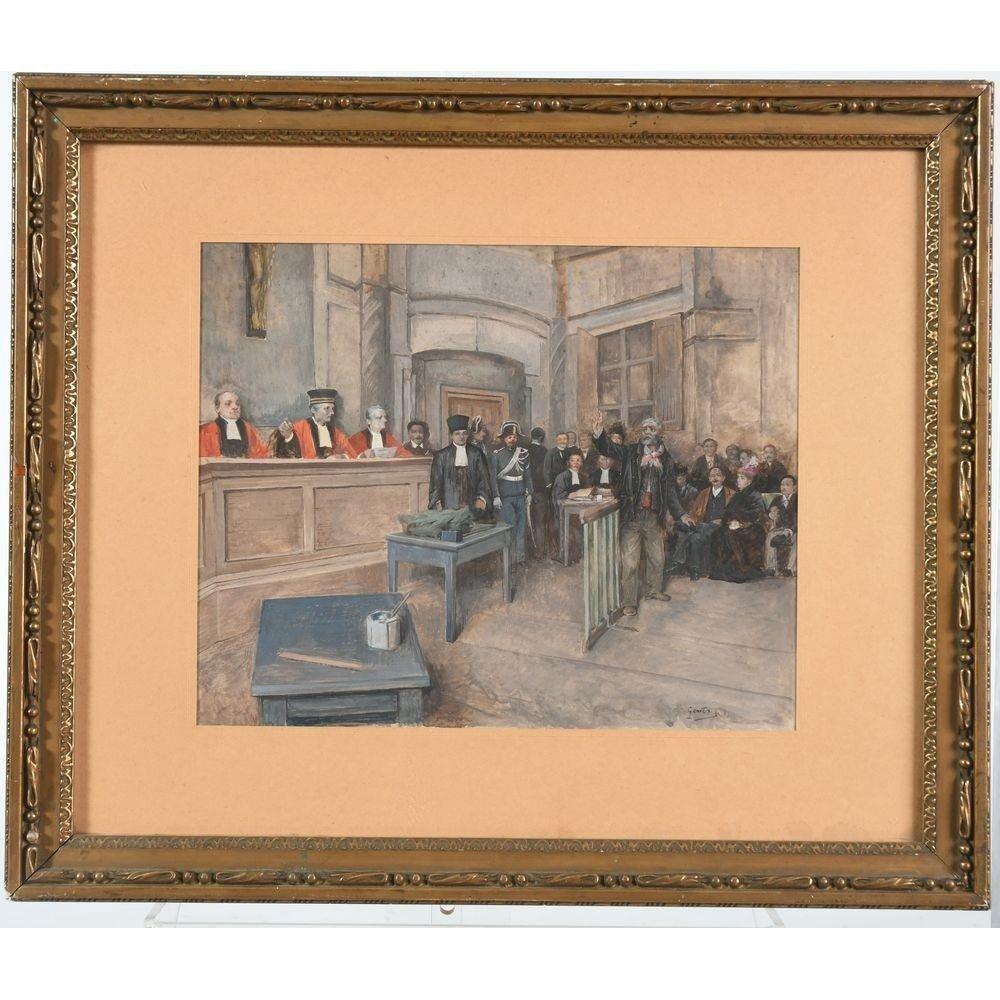 Henry Gervex. (1852-1929)"
Henri GERVEX (1852-1929). "The tribunal". Watercolor signed around 1860. H.24 L.30.