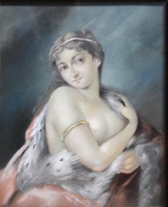 Portrait rococo Femme nue au manteau royal Début du 20e siècle Dessin au pastel
