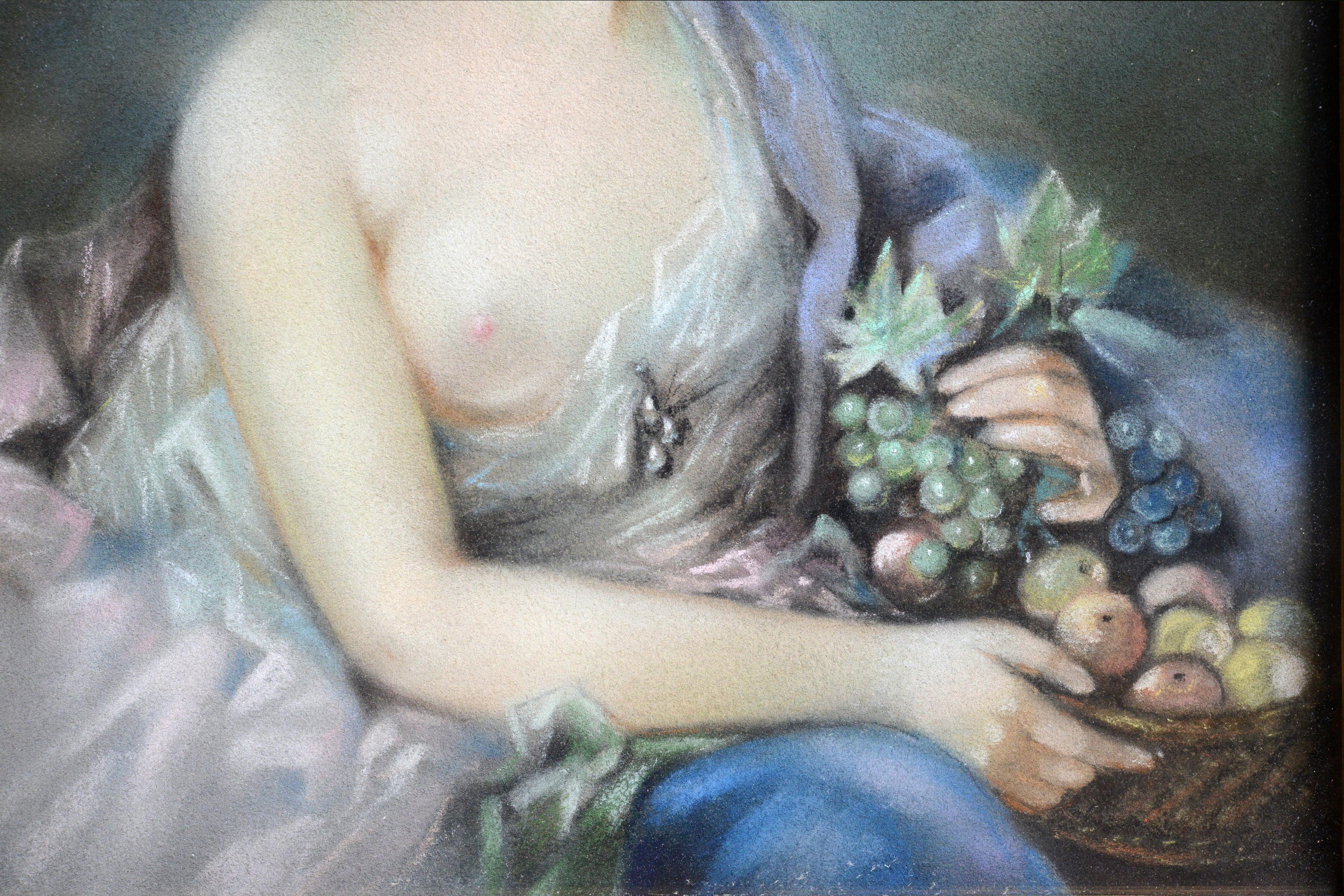 Portrait rococo Femme nue au manteau royal Début du 20e siècle Dessin au pastel - Marron Nude par Unknown