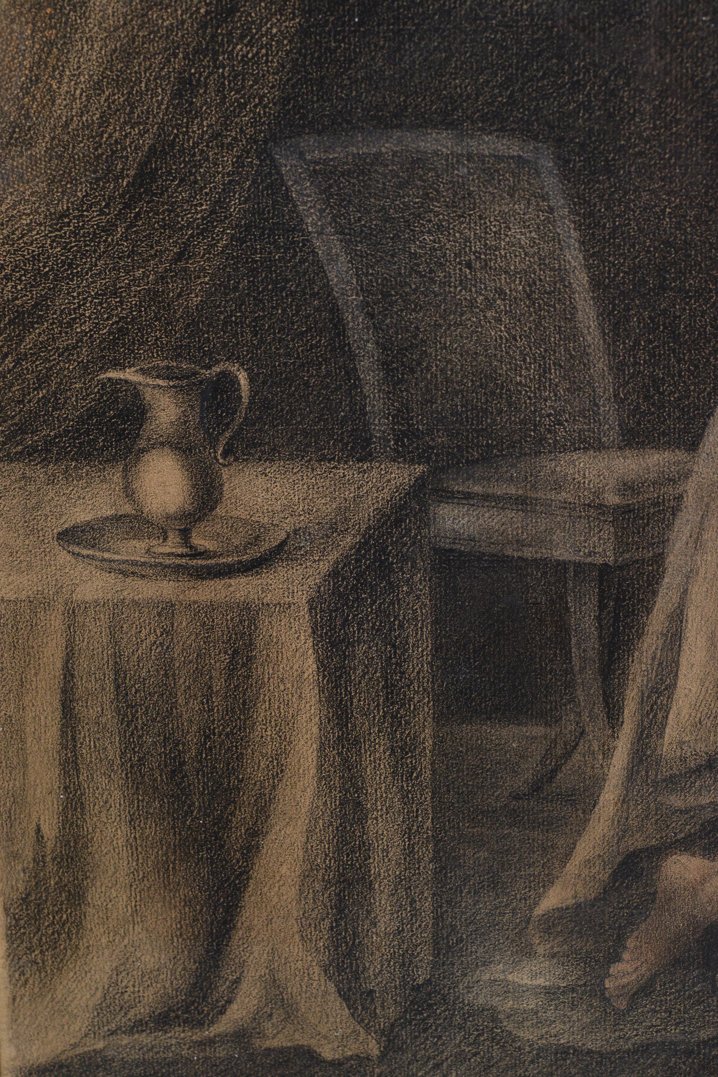 Grand dessin de Grisaille sur papier signé « Old Testament Scene with Angel 1813 » en vente 1