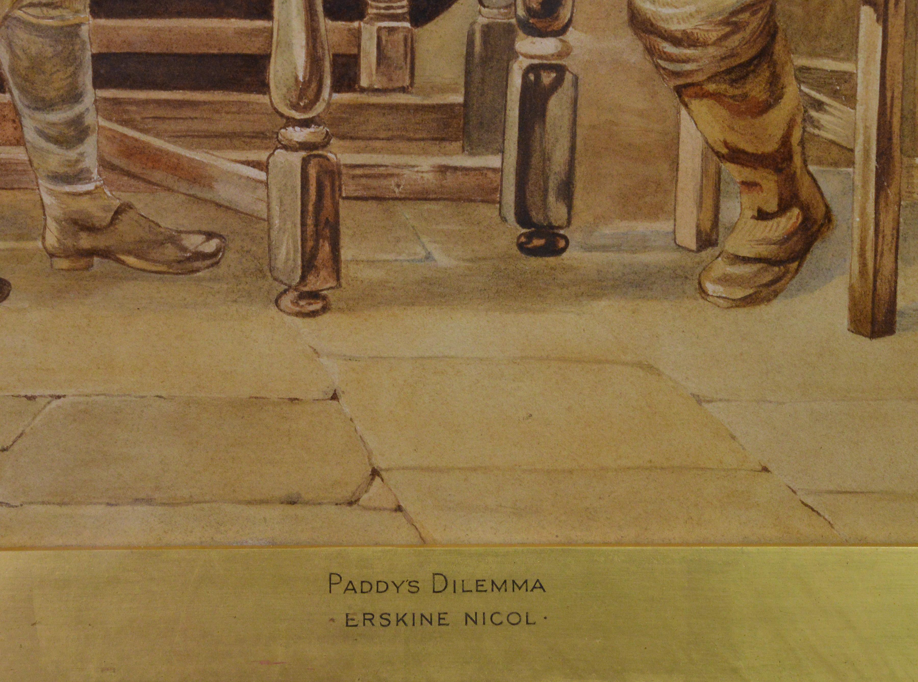 Draught Players Large Interior Genre Scene 19 century Irish Watercolor Painting For Sale 1