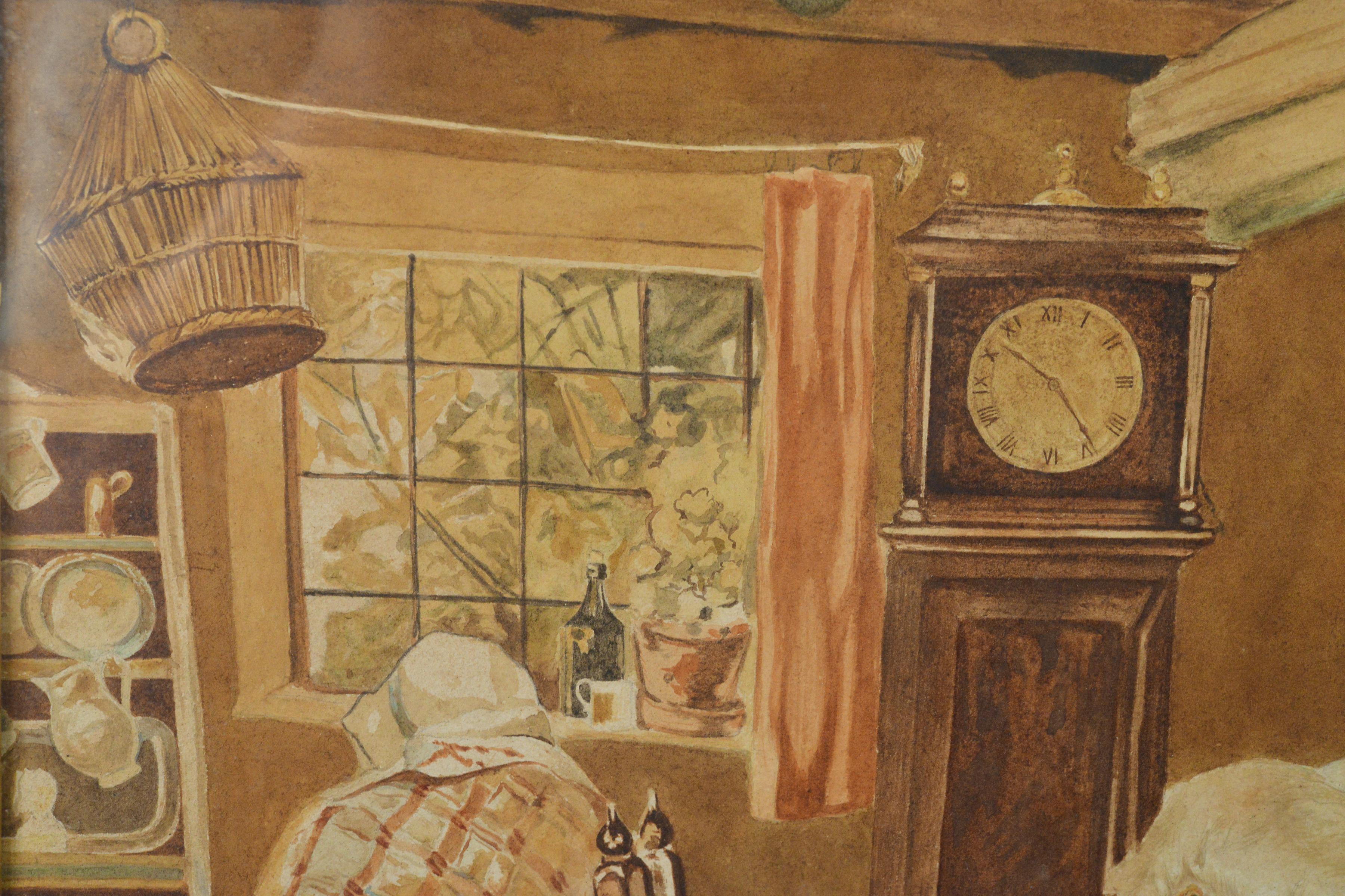 Draught Players Large Interior Genre Scene 19 century Irish Watercolor Painting - Brown Interior Art by Erskine Nicol RSA ARA