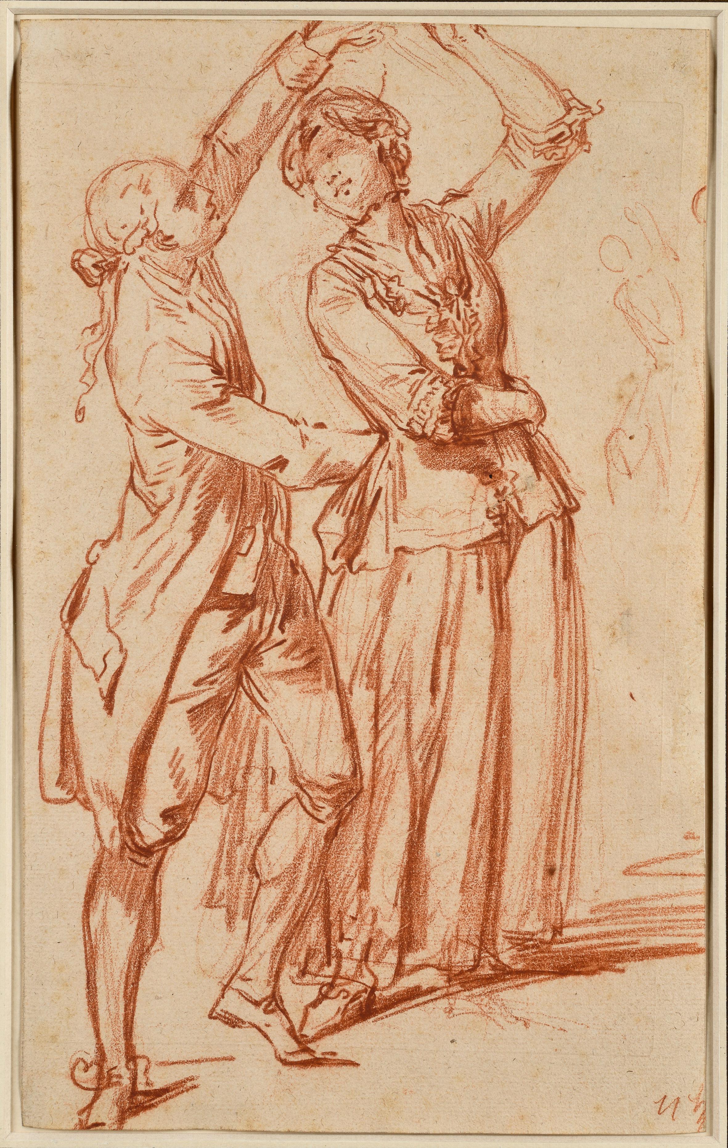 Hubert Robert Figurative Art - Dancing Couple (recto) Various sketches (verso)