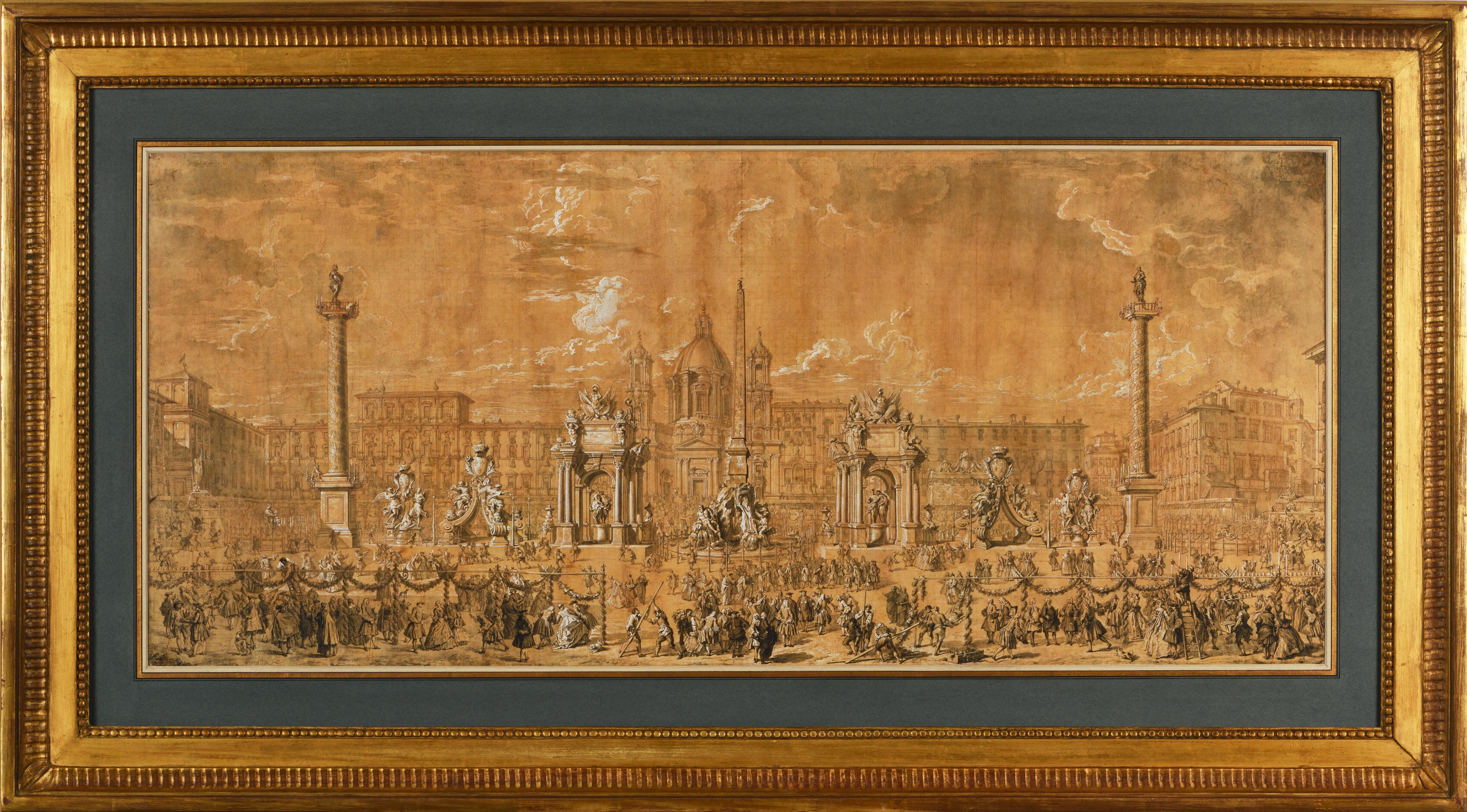 Vorbereitungen für die Feuerwerksausstellung auf der Piazza Navona im Jahr 1729