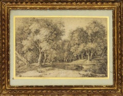 Figuras junto a un río al borde de un bosque