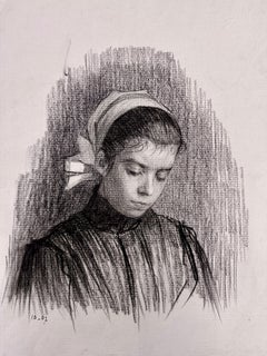 Portrait d'une jeune fille avec un foulard blanc, école française, daté de 1907