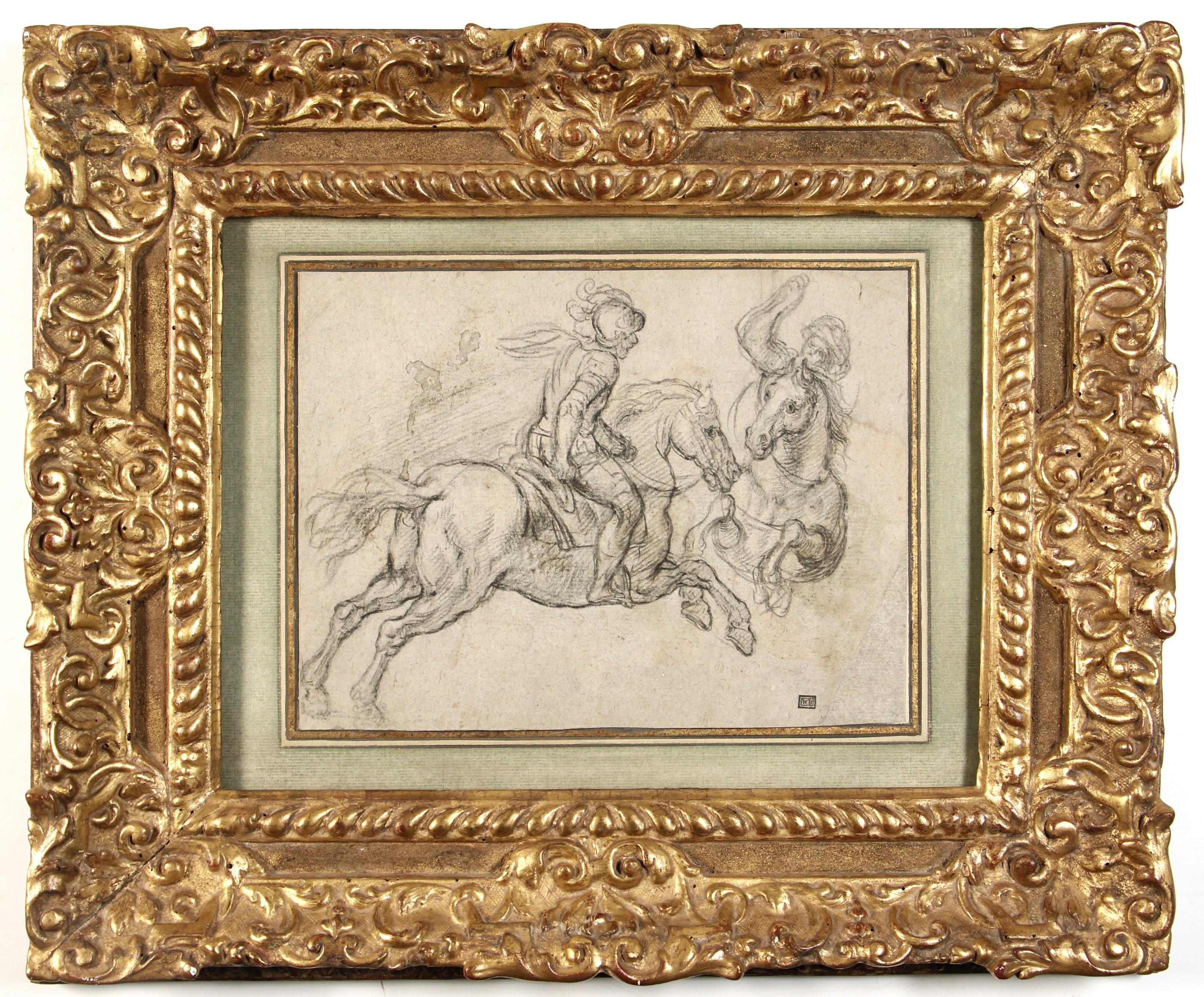 Joseph Parrocel Animal Art - Study of a Horseman Charging His Opponent