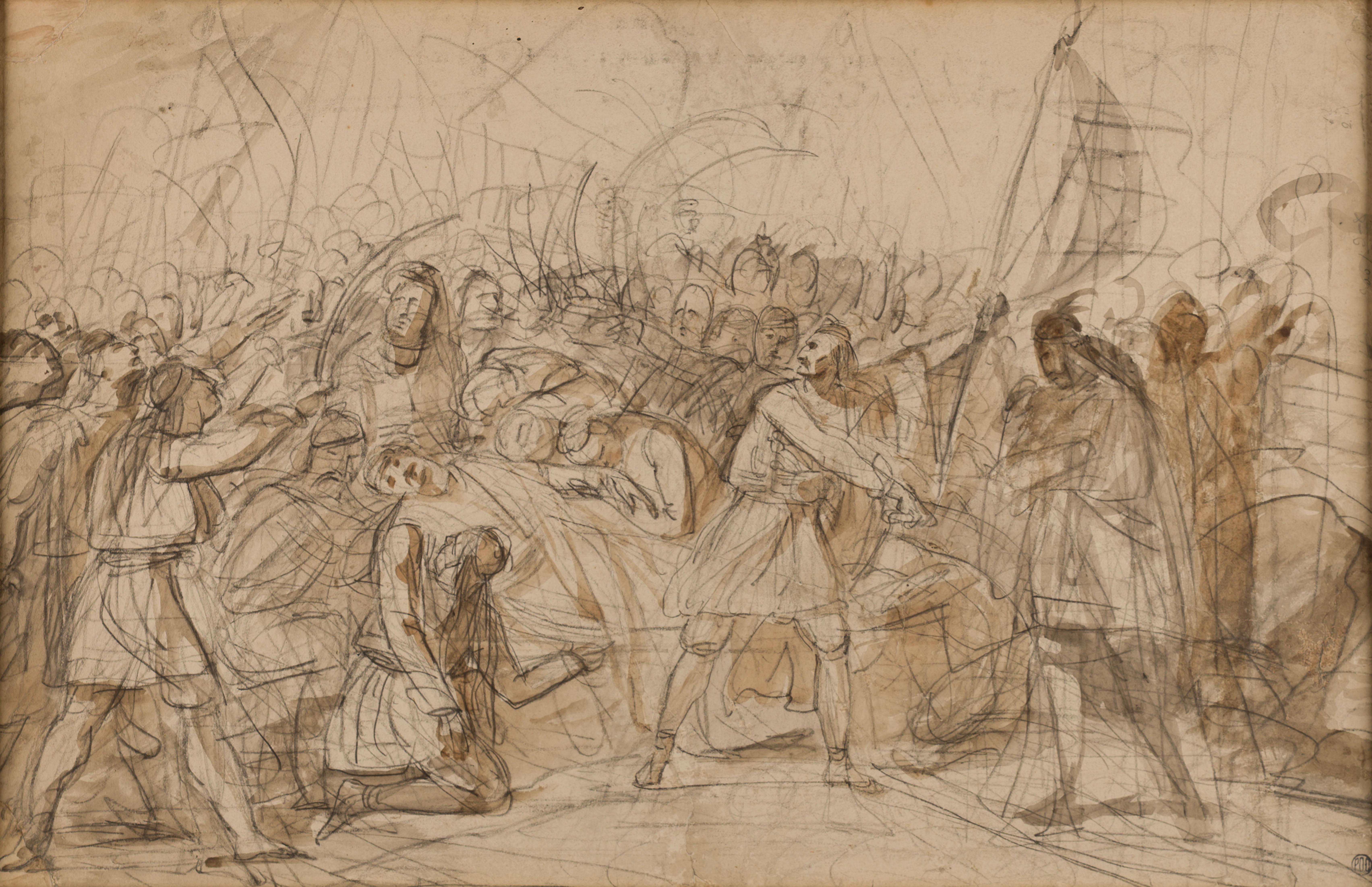 Figurative Art Unknown - École française, début du XIXe siècle - Scène de bataille entre Grecs et Ottomans