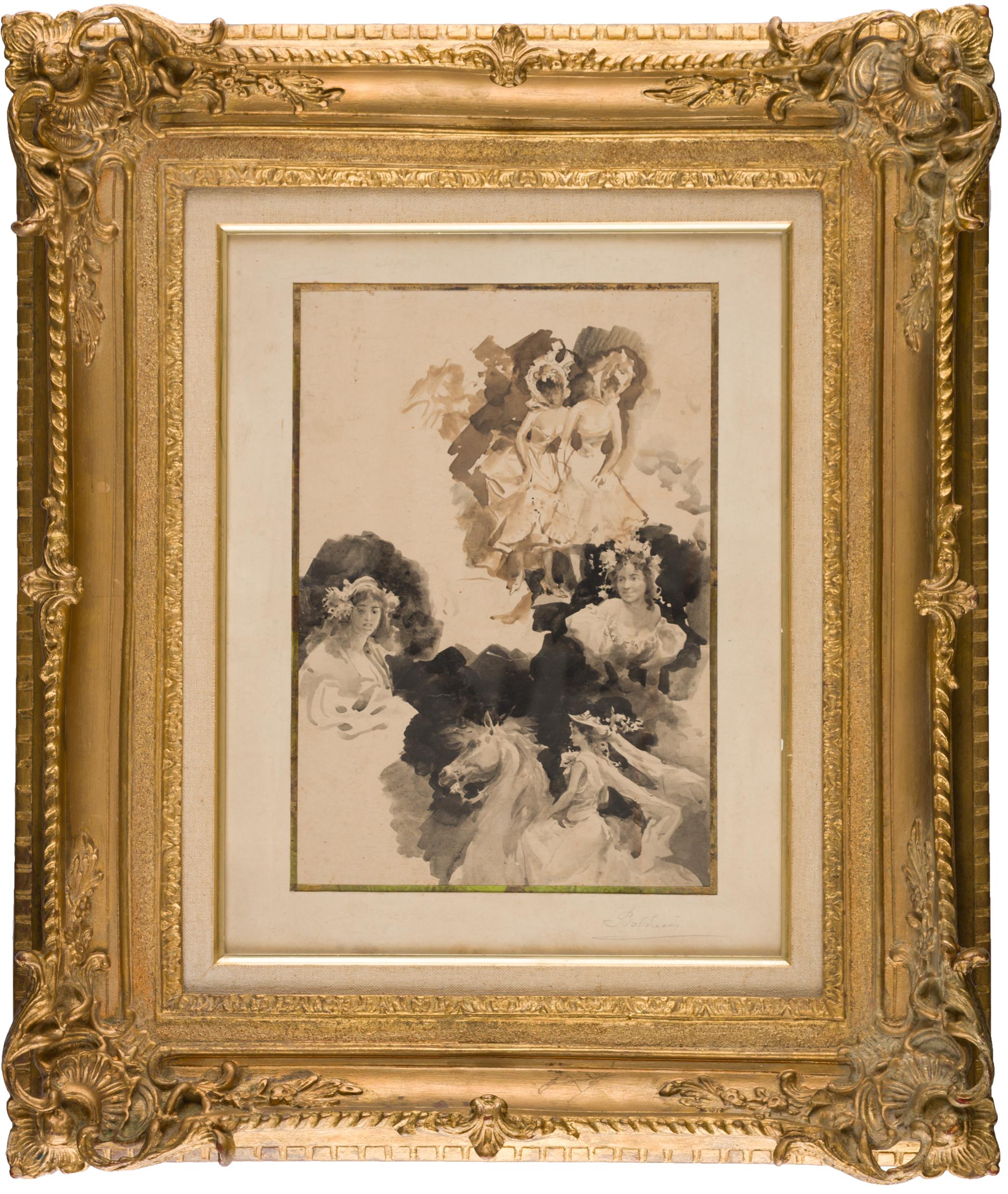 Nude Giovanni Boldini - Études de femmes : Danseuses de cabaret, cavalières et profils féminins