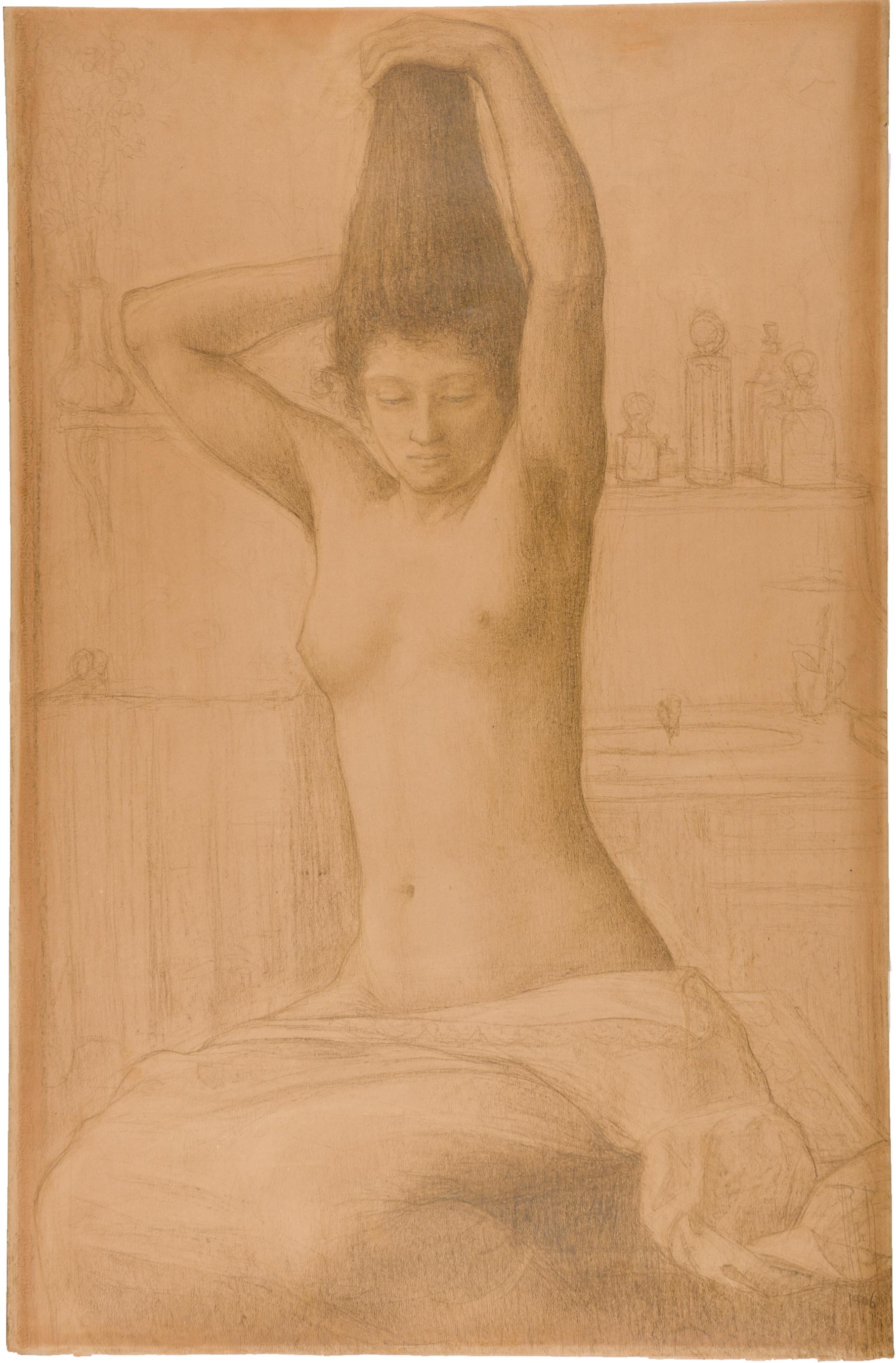 Nude di Unknown - Scuola francese del primo Novecento - Nudo femminile che si prepara lo chignon