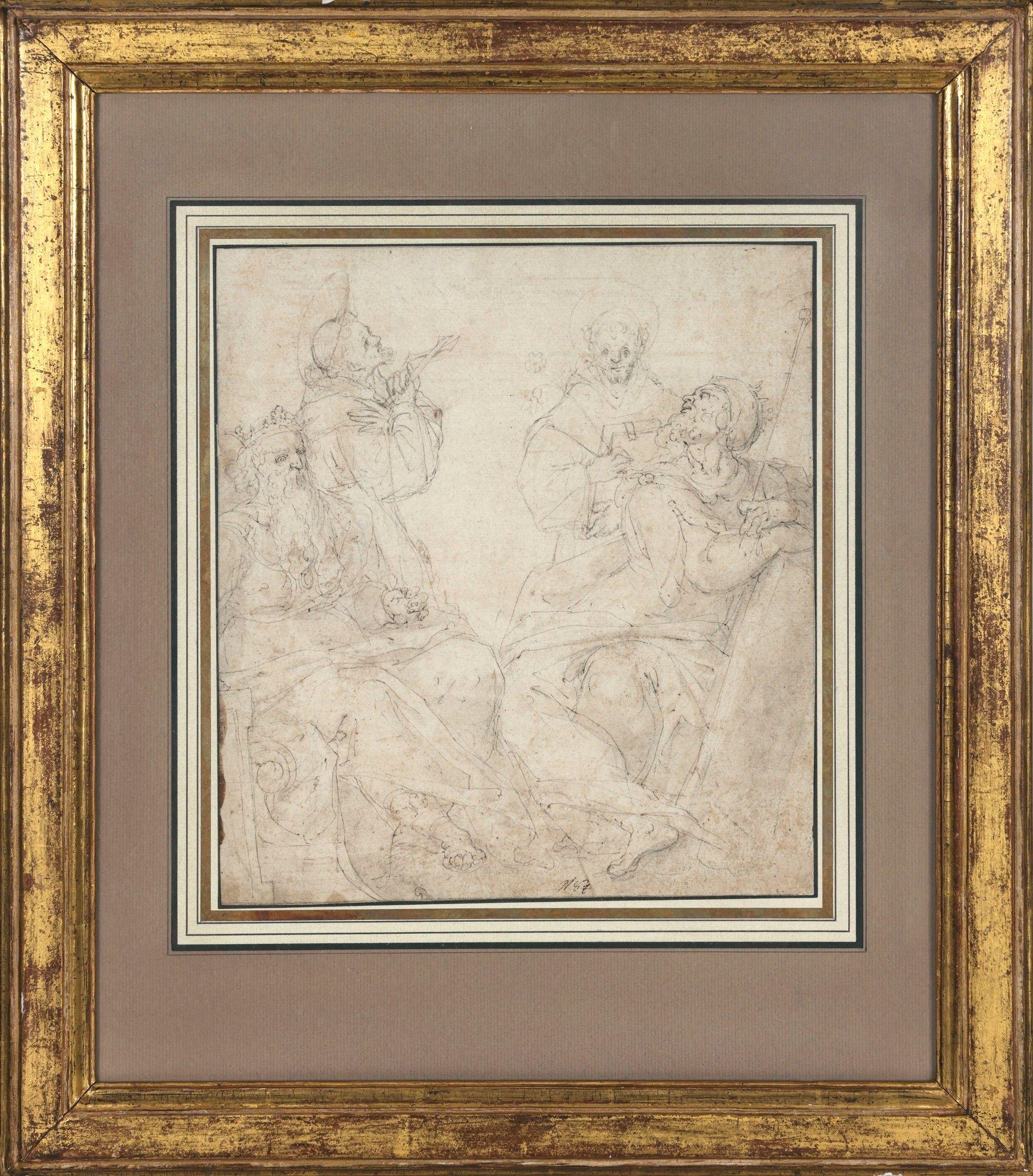 Filippo Bellini Figurative Art - Composition with Two Kings and Two Franciscans