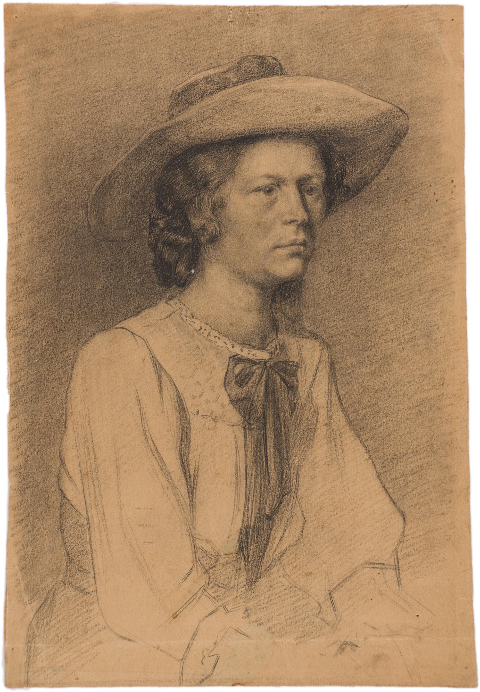 Portrait Unknown - École française, vers 1900 - Jeune femme au chapeau à larges bords