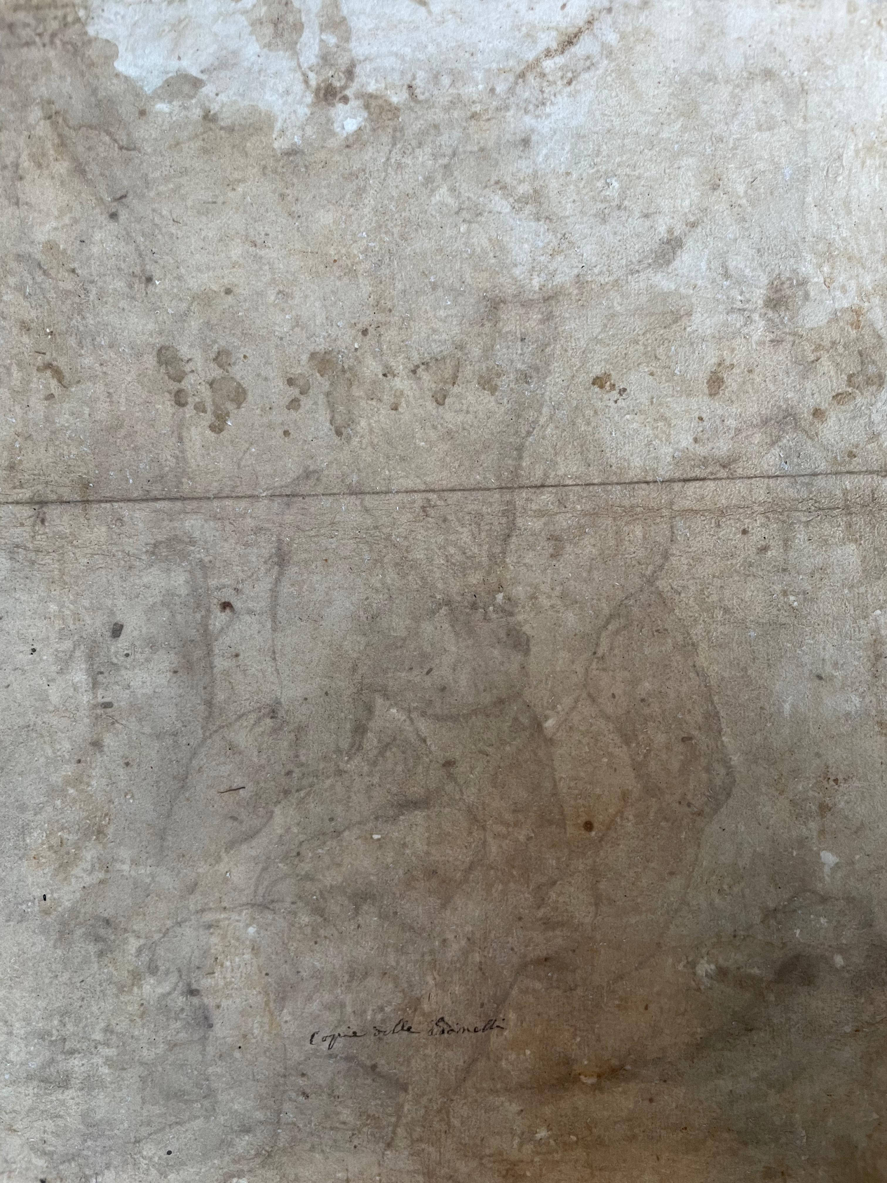 Jacopo Zanguidi BERTOJA (1544-1574)
Combat de cinq personnages, bas-relief de l'École d'Athènes d'après Raphael

Encre sur papier
43×34cm

Une chose intéressante
Selon le professeur David Ekserdjian, l'inscription sur notre feuille

