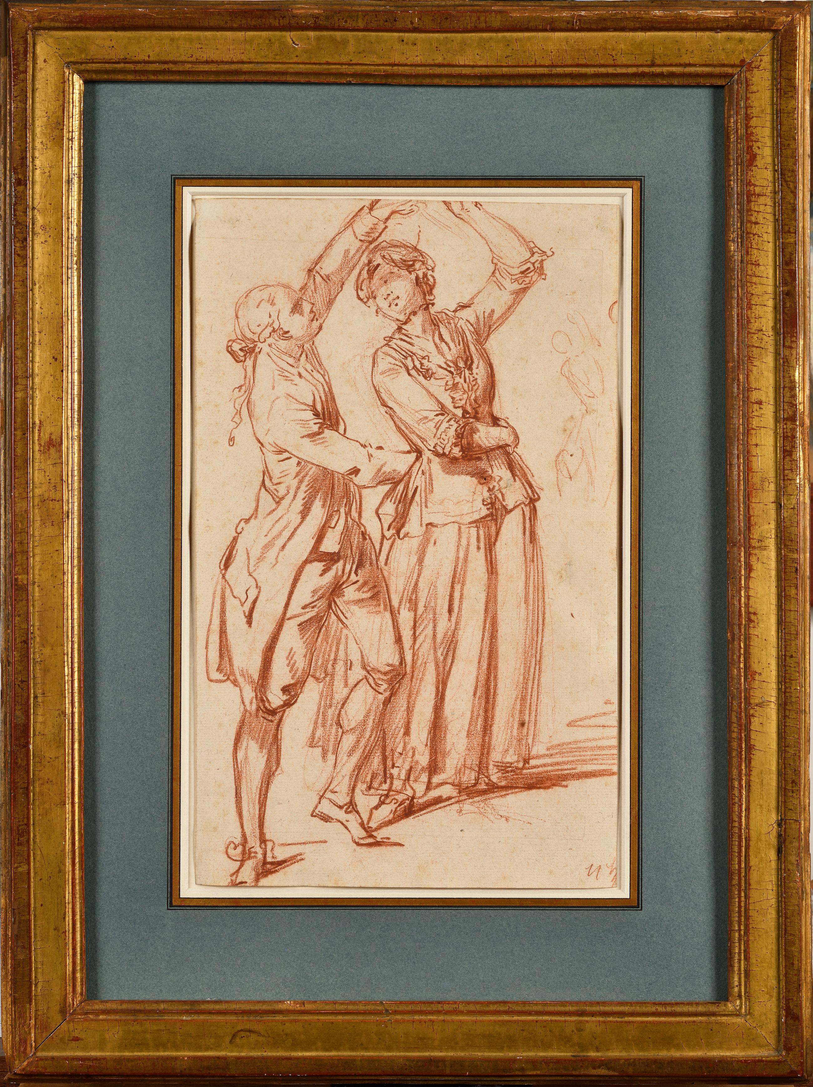 Dancing Couple (recto) Verschiedene Skizzen (verso) – Art von Hubert Robert
