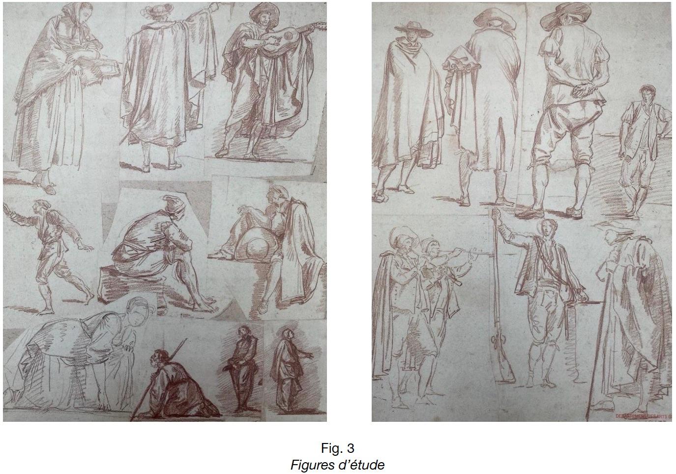 Attribué à HUBERT ROBERT (Paris 1733 - 1808)
Couple de danseurs (recto) Variously sketches (verso)

Craie rouge et fusain au verso
numérotée au crayon 