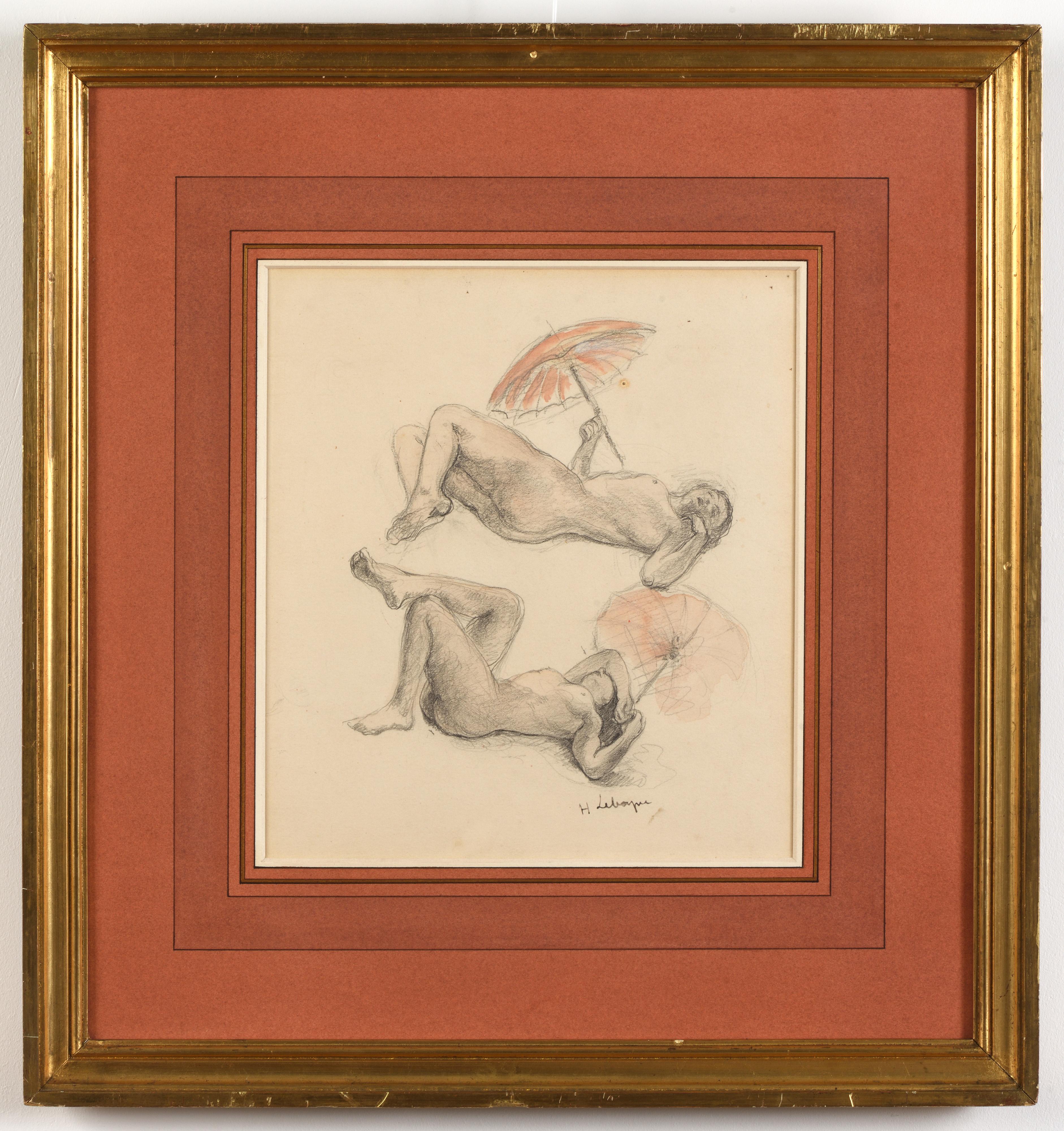 Nudi femminili sdraiati con ombrello - Art di Henri Lebasque