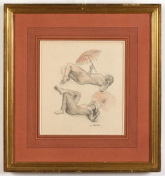 Reclining female nudes with an umbrella