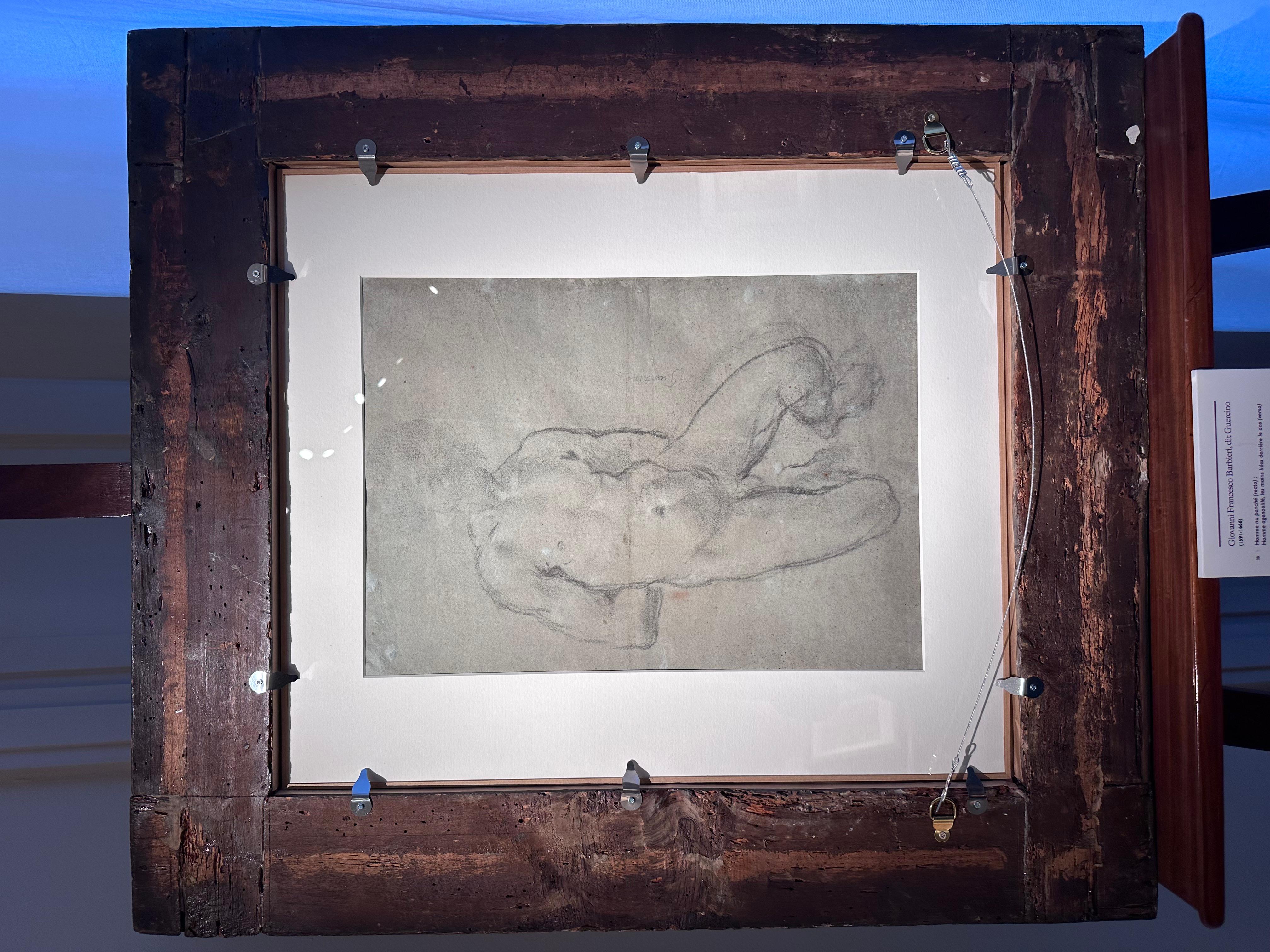 Uomo nudo appoggiato (recto); Uomo inginocchiato con le mani legate dietro la schiena (verso) - Nude Marrone di Giovanni Francesco Barbieri (Il Guercino)