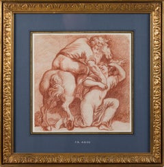 Man on Horseback Abducting a Woman, Red Chalk Drawing, Circa 1760