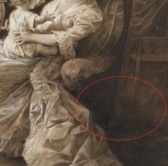 By the Fireside, Ink and Gouache Drawing, Late 19th Century, Signed