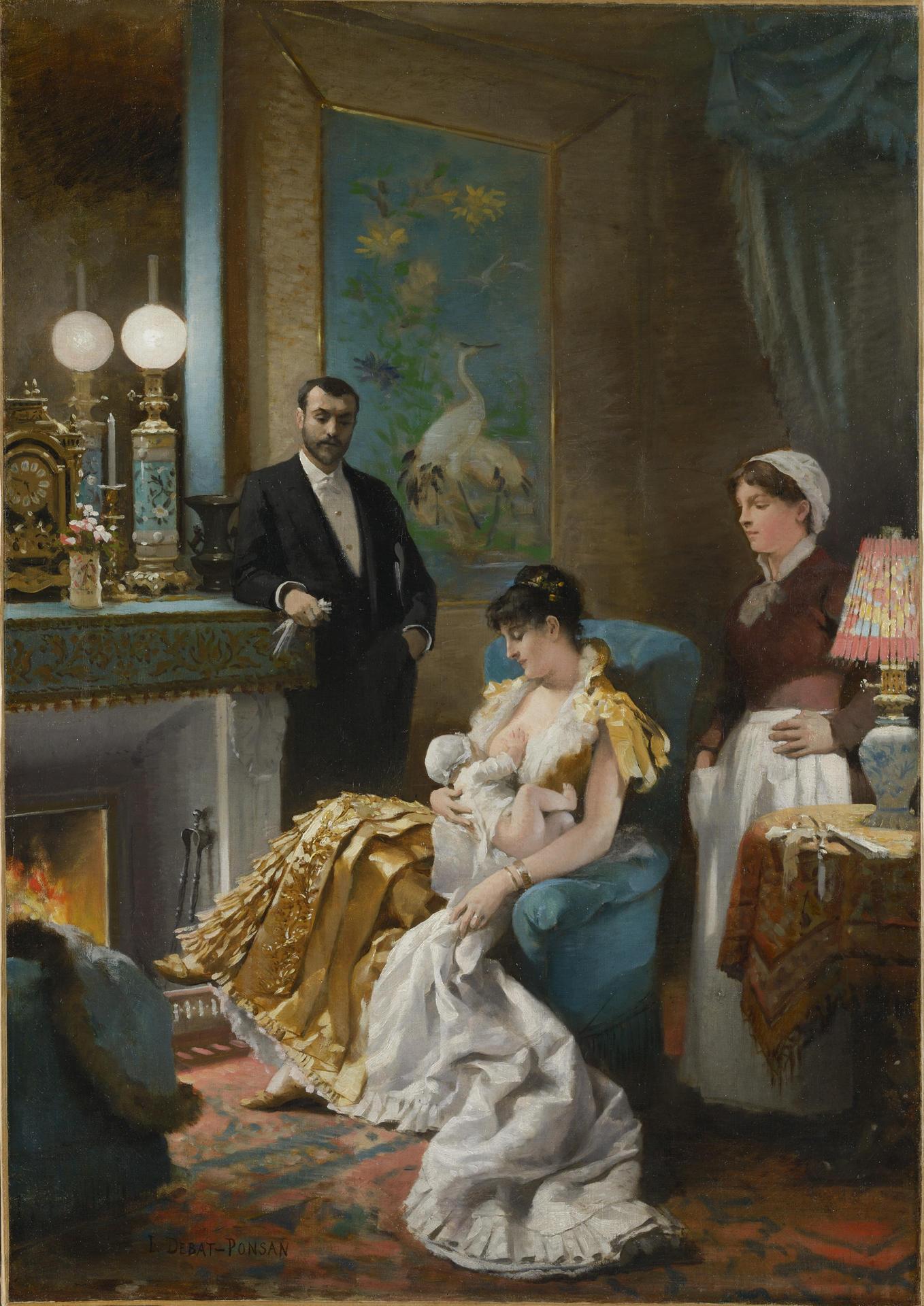 By the Fireside - Old Masters Art by Edouard Bernard DEBAT-PONSAN