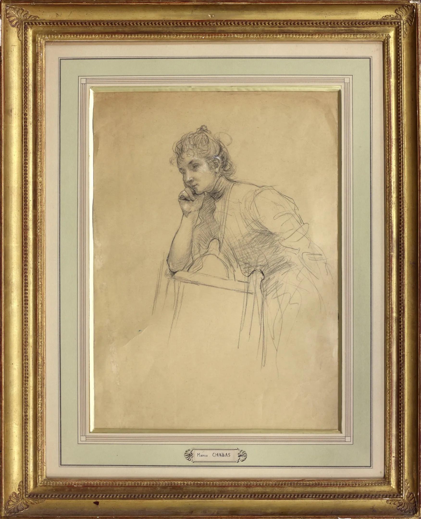Pensive Young Woman - Art by Maurice Chabas