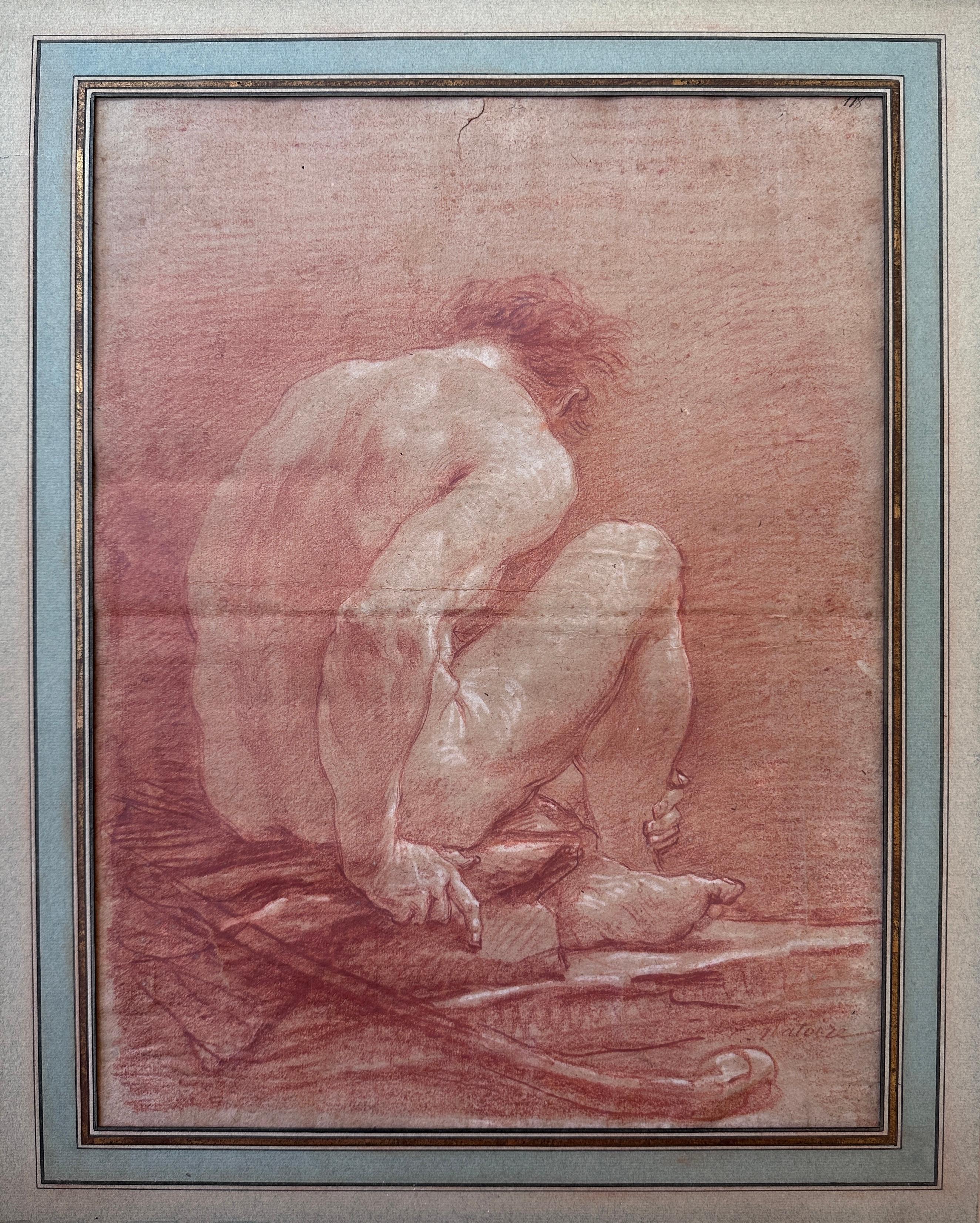 Estudio académico de una figura masculina sentada vista de espaldas - Art de Charles Joseph Natoire
